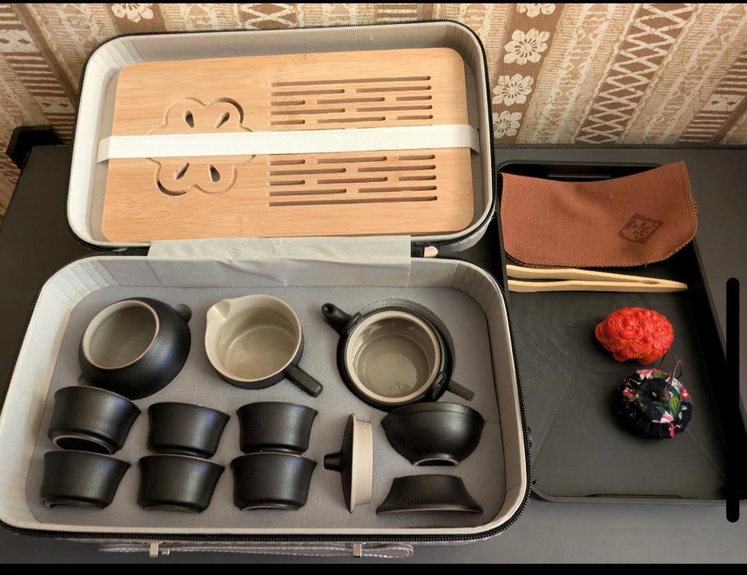 ICHAG 14-Piece Chinese Gongfu Tea Set, Yangzhi Jade Porcelain Gaiwan Tea Set with Anti-Mold Resin Tray & Color-Changing Tea Pet, Portable Travel Kit for Home, Office, Camping, Gift for Tea Lovers customer photo 1