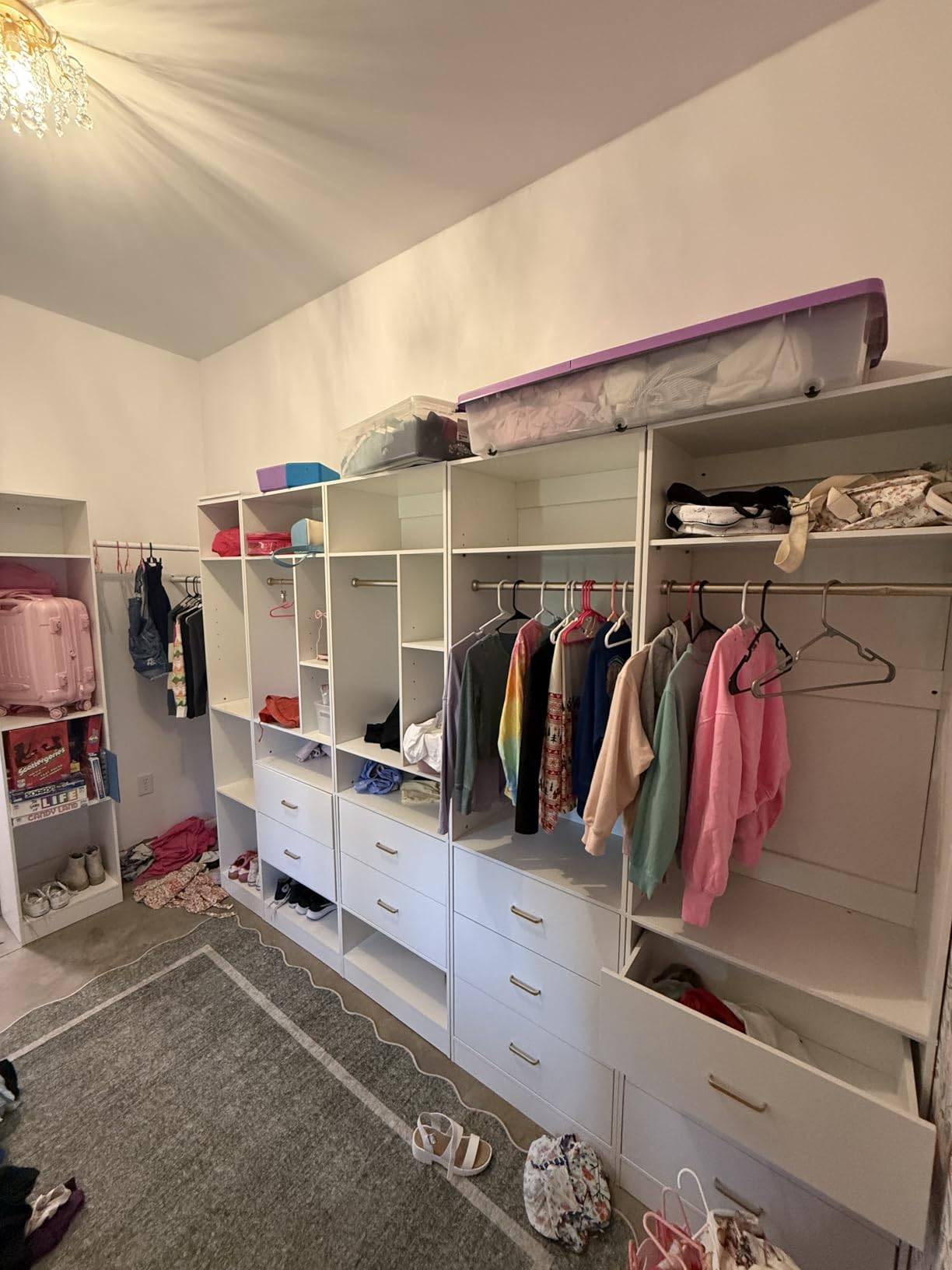 Besiost 4FT Closet Systems with 6 Wood Drawers, Closet System Set of 2 | Closet Organizer System with 2 Hanging Rods & 2 Shelves, Heavy Duty Walk-in Closet, White (42.6