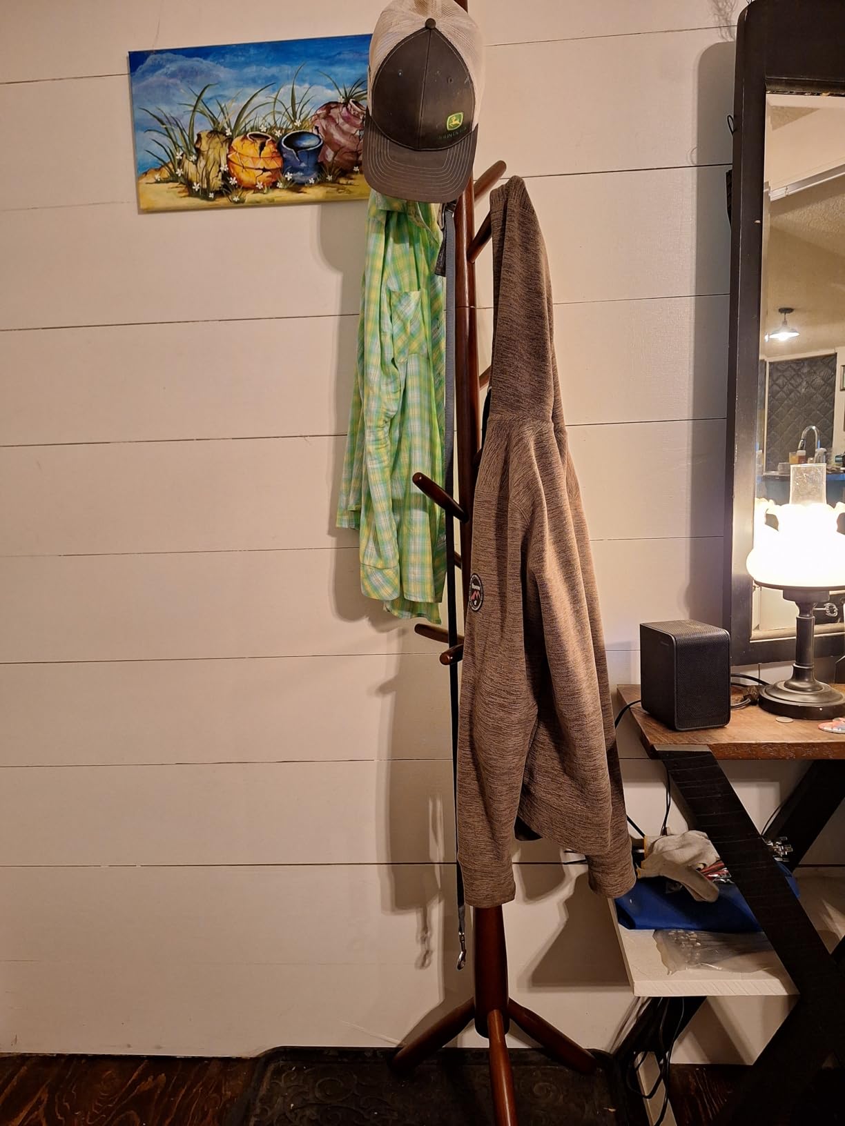 Solid Wood Coat Rack, Freestanding Tree-Shaped Coat Rack with 11 Hooks, Main Pole 1.6