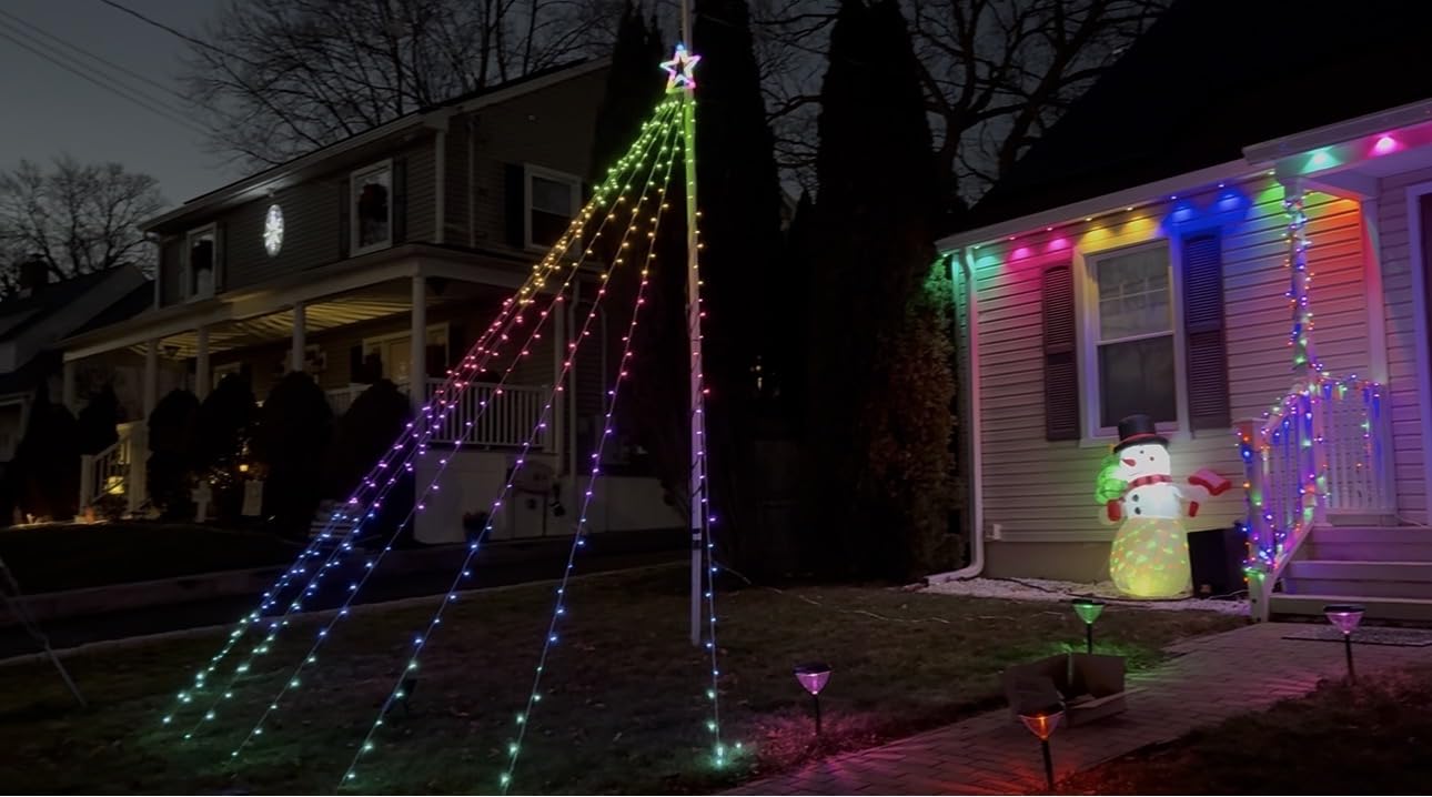 Joomer RGB Christmas Tree Star Lights, 16.4FT Height 348 LED | Color Change Waterfall Lights with Remote Timer Waterproof for Outdoor Holiday Decoration customer photo 1
