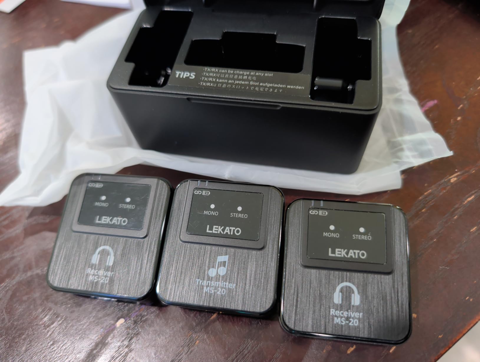 LEKATO Wireless in-Ear Monitor MS-20 Charging, 30H Battery Life with Box, 2.4G IEM System 1 Transmitter 2 Receivers Auto-Pairing, OTG Support, One to More, in-Ear Monitoring for Studio, Live, Singer, Band customer photo 2