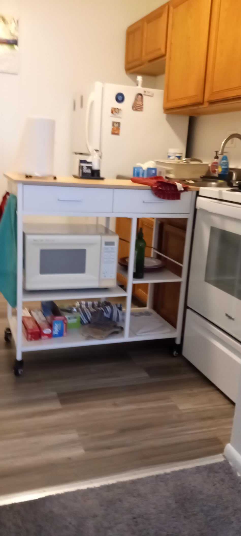 VASAGLE Kitchen Island Cart with Storage, Drawer, Adjustable Shelf, 2 Hooks | Small island On Wheels for Kitchen, microwave cart, 23.6