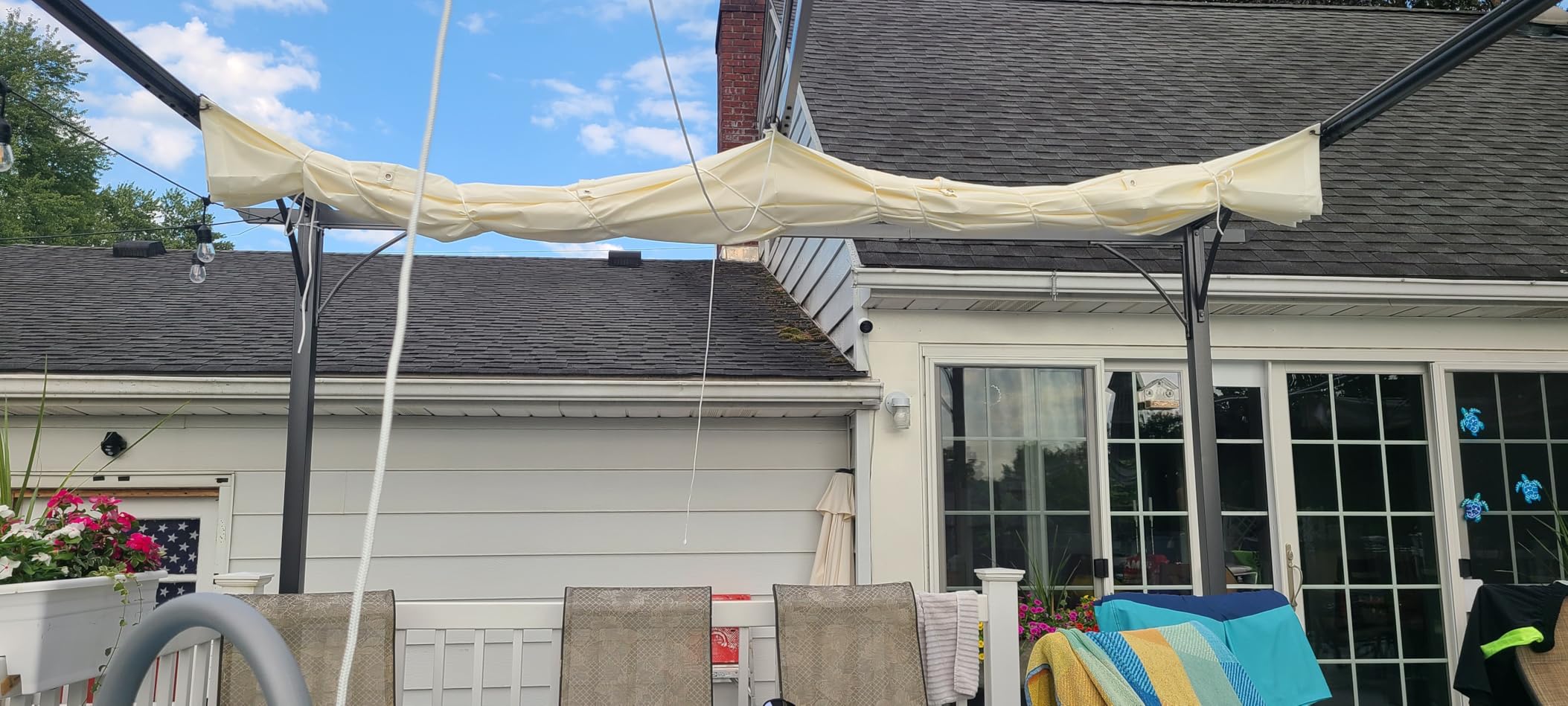 Retractable Sun Shade Sail 4' x 10' Waterproof Wave Pergola Shade Cover Polyester Sunscreen Awning Canopy Wind Protection for Outdoor Patio Yard Terrace Carport Khaki customer photo 1