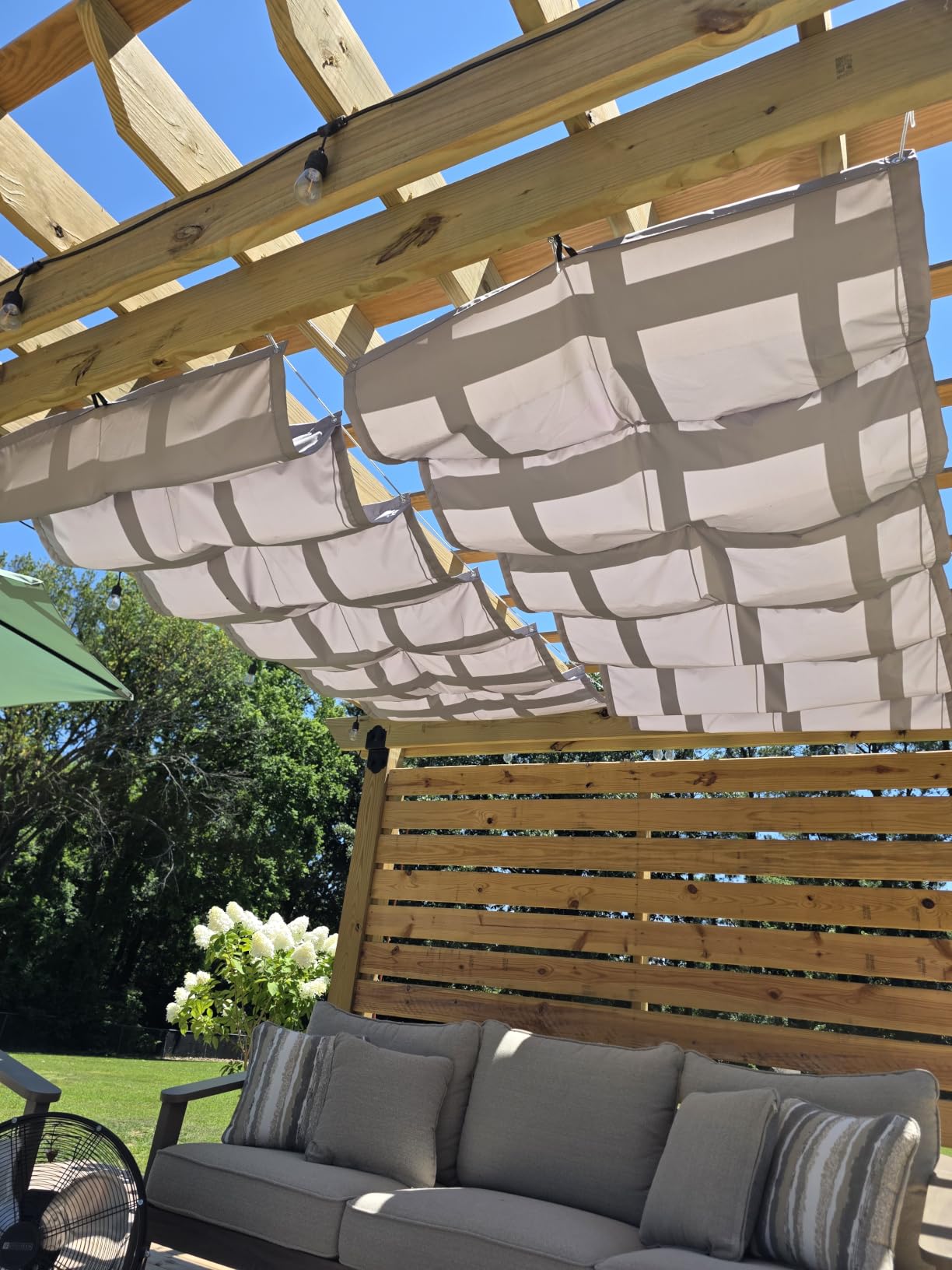 Retractable Sun Shade Sail 4' x 10' Waterproof Wave Pergola Shade Cover Polyester Sunscreen Awning Canopy Wind Protection for Outdoor Patio Yard Terrace Carport Khaki customer photo 2