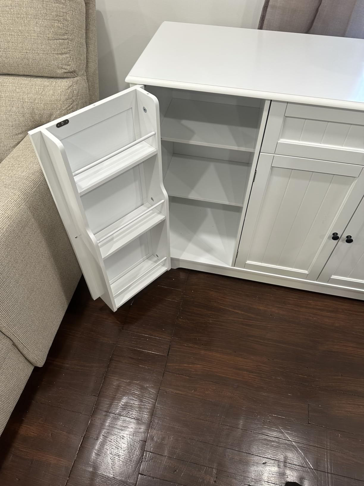 Gizoon Kitchen Coffee Bar Cabinet with Storage, White and Rustic | Kitchen Sideboard Buffet Cabinet with Drawers, Short Pantry with Door and Shelves for Bathroom and Living Room customer photo 2