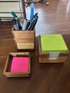 Acacia Wood Desk Organizer Set with Sticky Note Holder, Pencil Pen Cup & Paper Clip Storage, Office Desk Accessories for Marker Craft (Set of 3) customer photo 1