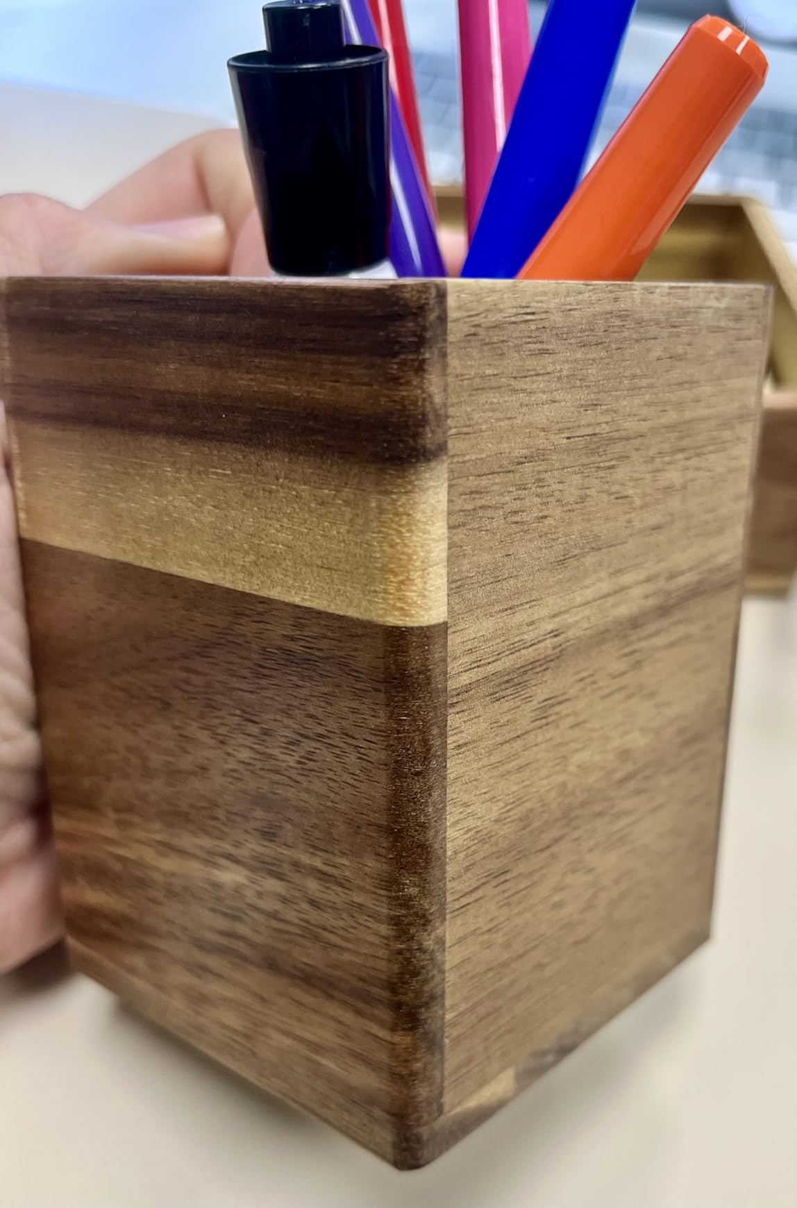 Acacia Wood Desk Organizer Set with Sticky Note Holder, Pencil Pen Cup & Paper Clip Storage, Office Desk Accessories for Marker Craft (Set of 3) customer photo 2