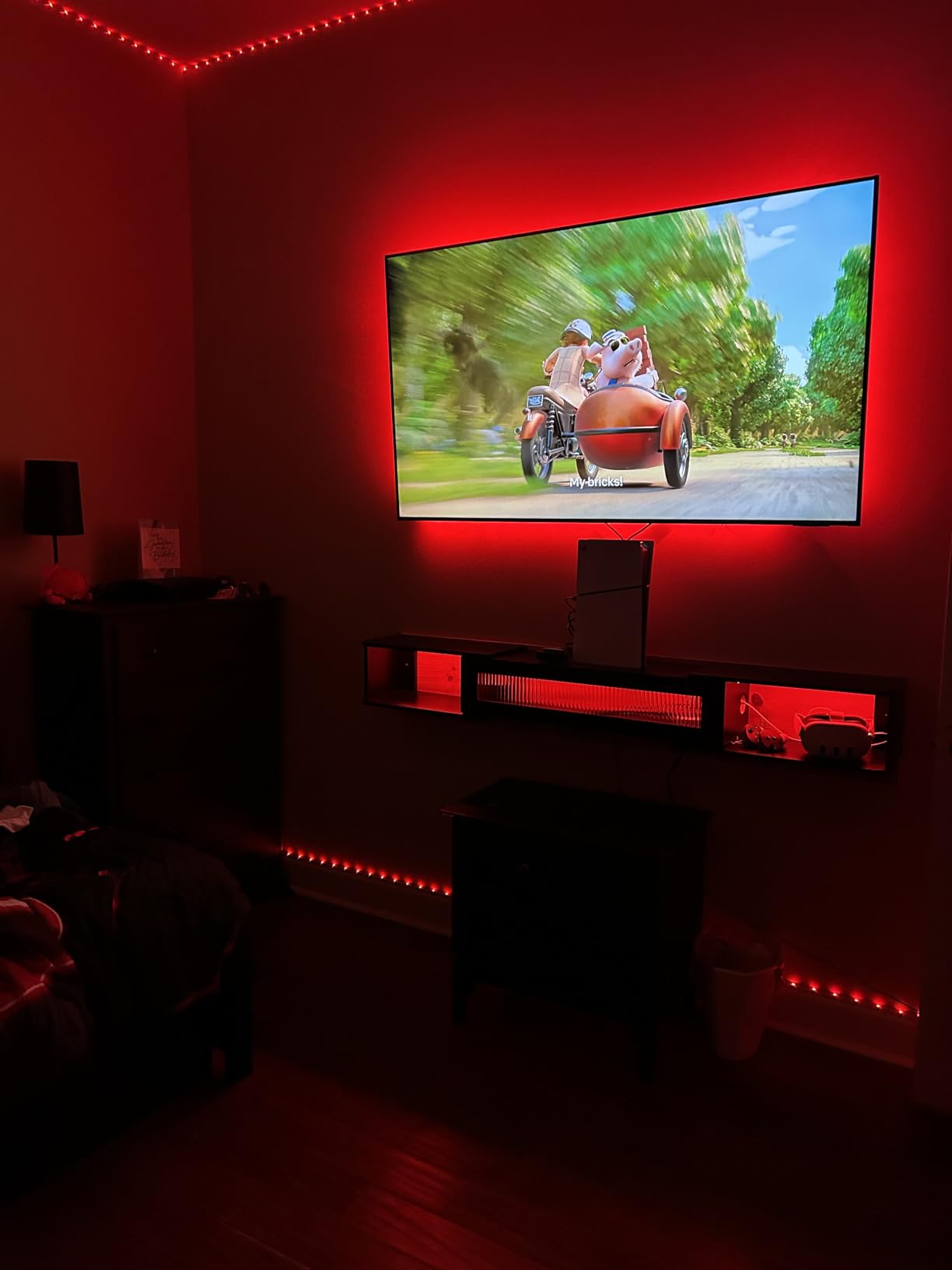 HOOBRO Floating TV Stand with LED Light Power Outlet for up to 65