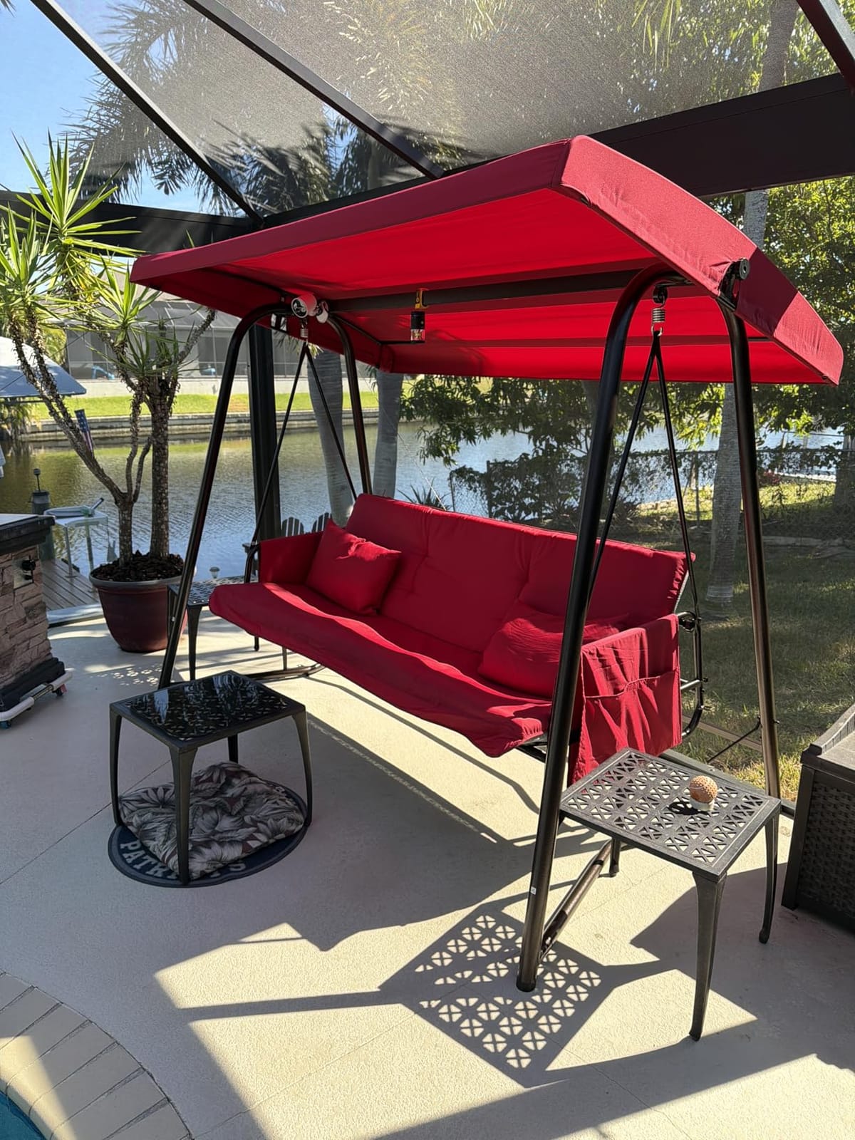 3-4 Seat Oversized Outdoor Porch Swing with Adjustable Backrest Canopy, 2-in 1 Swing Bed 800 lbs Capacity, Patio Swing Chair with Removable Cushions for Yard Garden Poolside Balcony customer photo 1