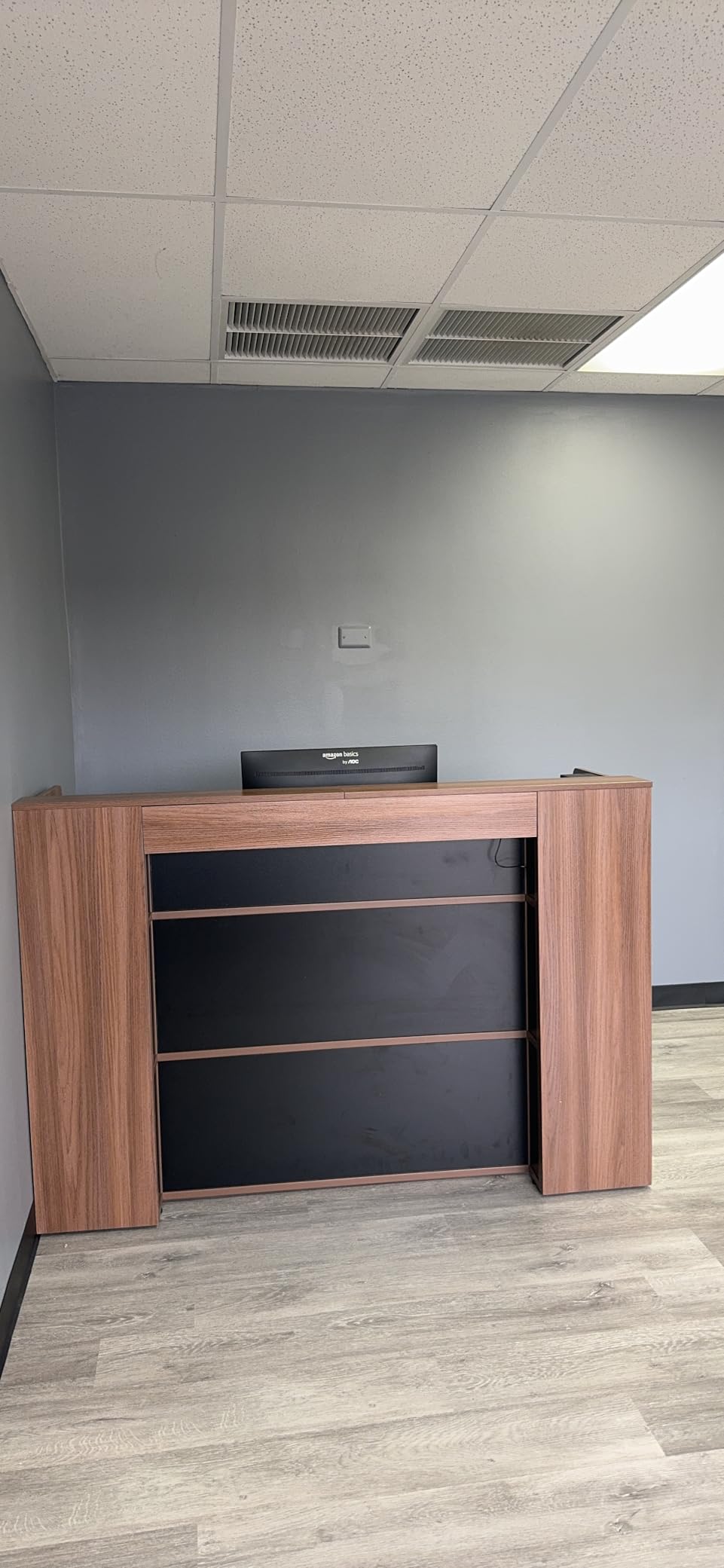 Tribesigns Reception Desk with LED Lights, 63 Inches Front Counter Desk for Checkout, Lobby, Salon, Retail, Modern Large Counter Table for Store Shop Clinic Office (Black&Gray) customer photo 1