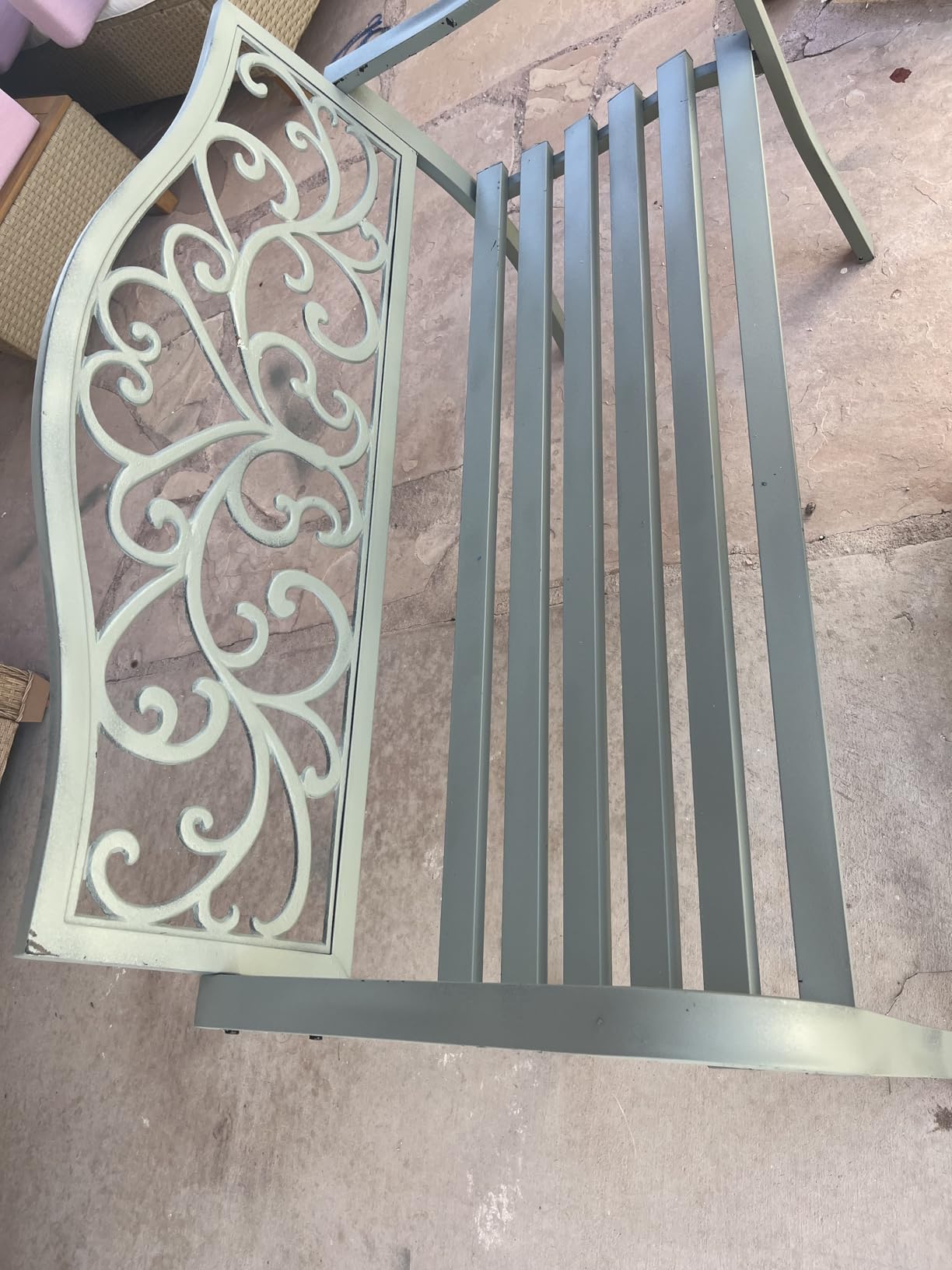 PHI VILLA 43 Inches Cast Iron Steel Frame Outdoor Garden Bench, Black | Weatherproof E-coating Floral Design Backrest, Patio Furniture Chair Bench, Slatted Seat for Patio, Park, Yard and Porch customer photo 2