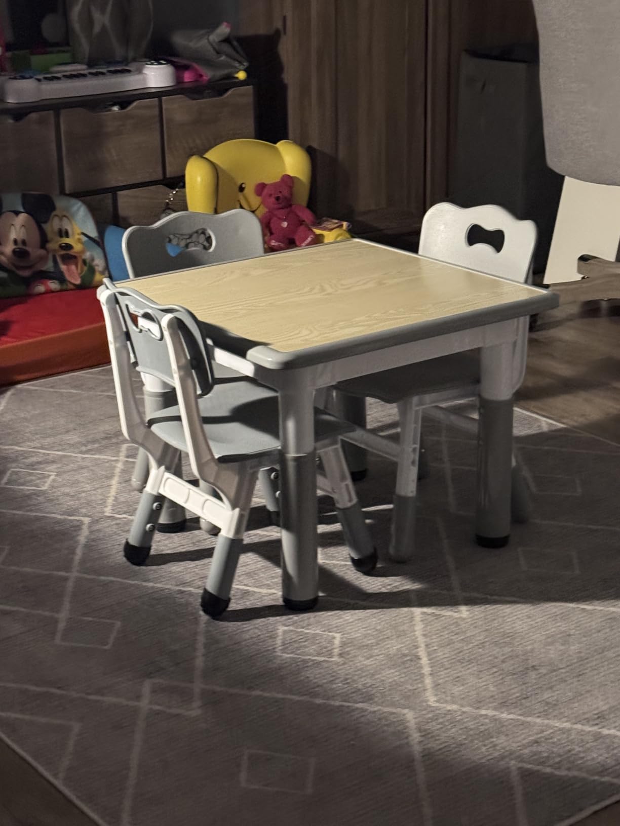 Pterying Wood Toddler Table and Chair Set, Kids Activity Desk, White Gray | 3-in-1 Desk with Reversible Paintable Tabletop, 2 Under-Seat Storage Drawers, for Crafts, Arts, Drawing, Learning customer photo 2