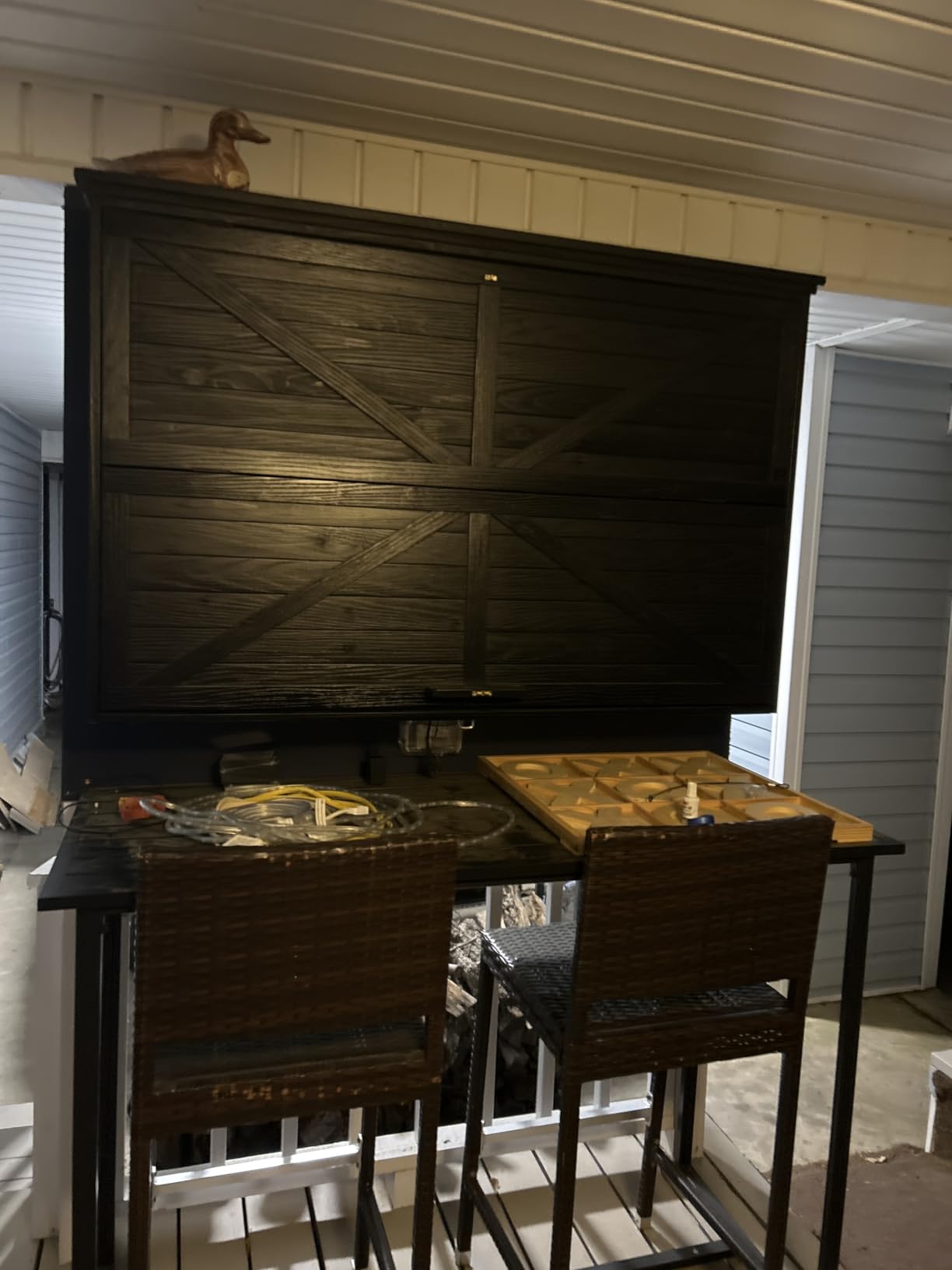 GDLF Outdoor TV Enclosure for 32-43 Inch TVs with Single-Arm Mount | Solid wood construction, black finish, fold-up front for covered patios, decks, and sheltered entertainment areas customer photo 1