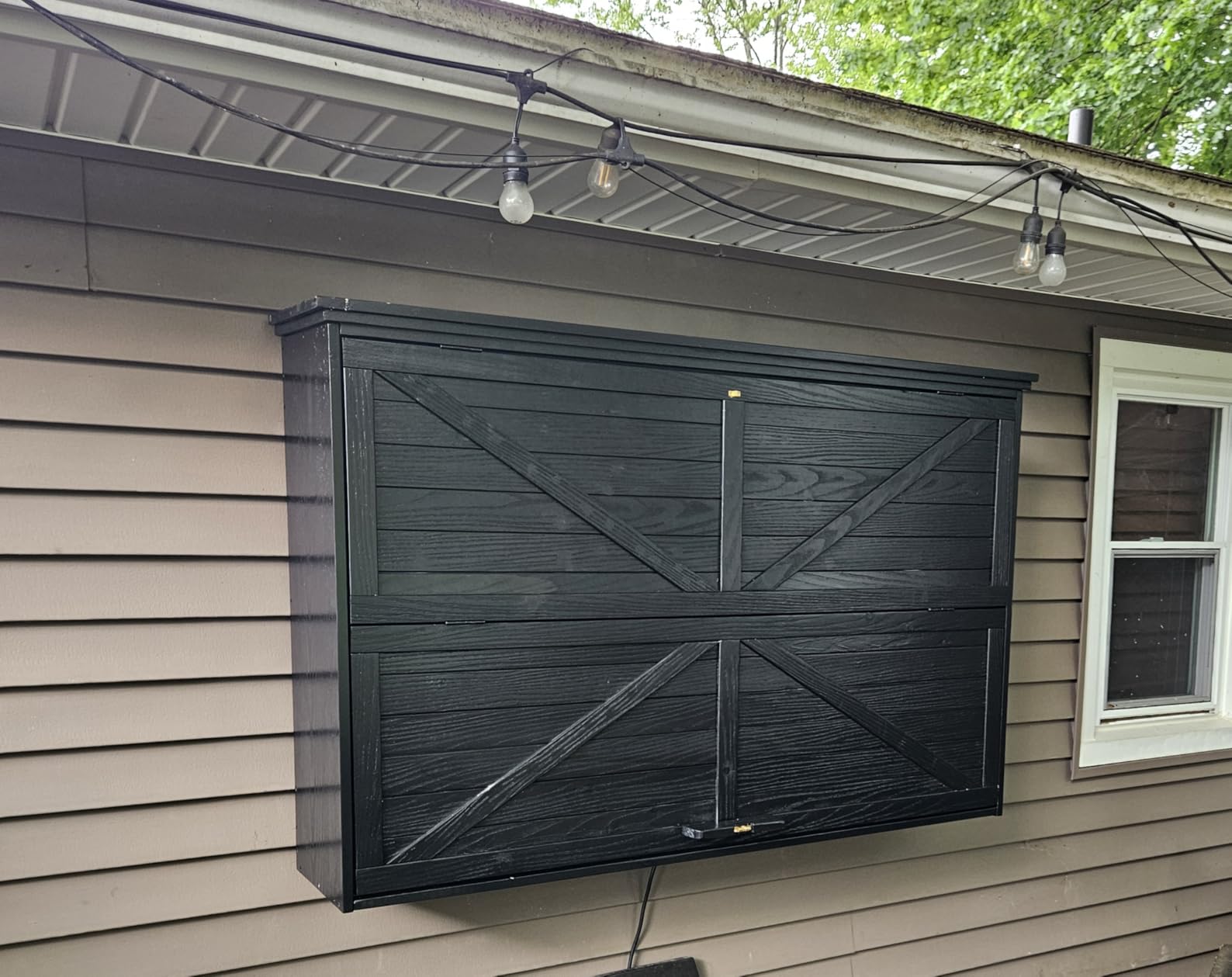 GDLF Outdoor TV Enclosure for 32-43 Inch TVs with Single-Arm Mount | Solid wood construction, black finish, fold-up front for covered patios, decks, and sheltered entertainment areas customer photo 2