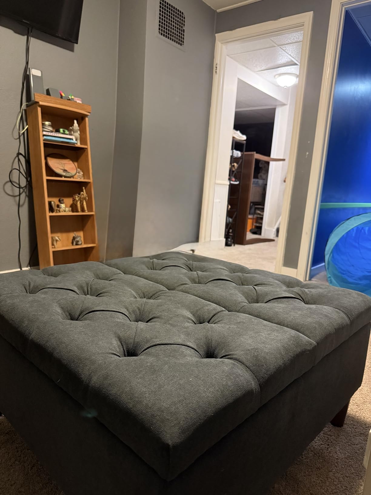 Wasure 35 inch Large Storage Ottoman Coffee Table, Square Ottoman, Dark Grey | Oversized Square Ottoman with Storage, No Assembly Required, Tufted Upholstered Ottomans Coffee Table for Living Room, Fabric customer photo 1