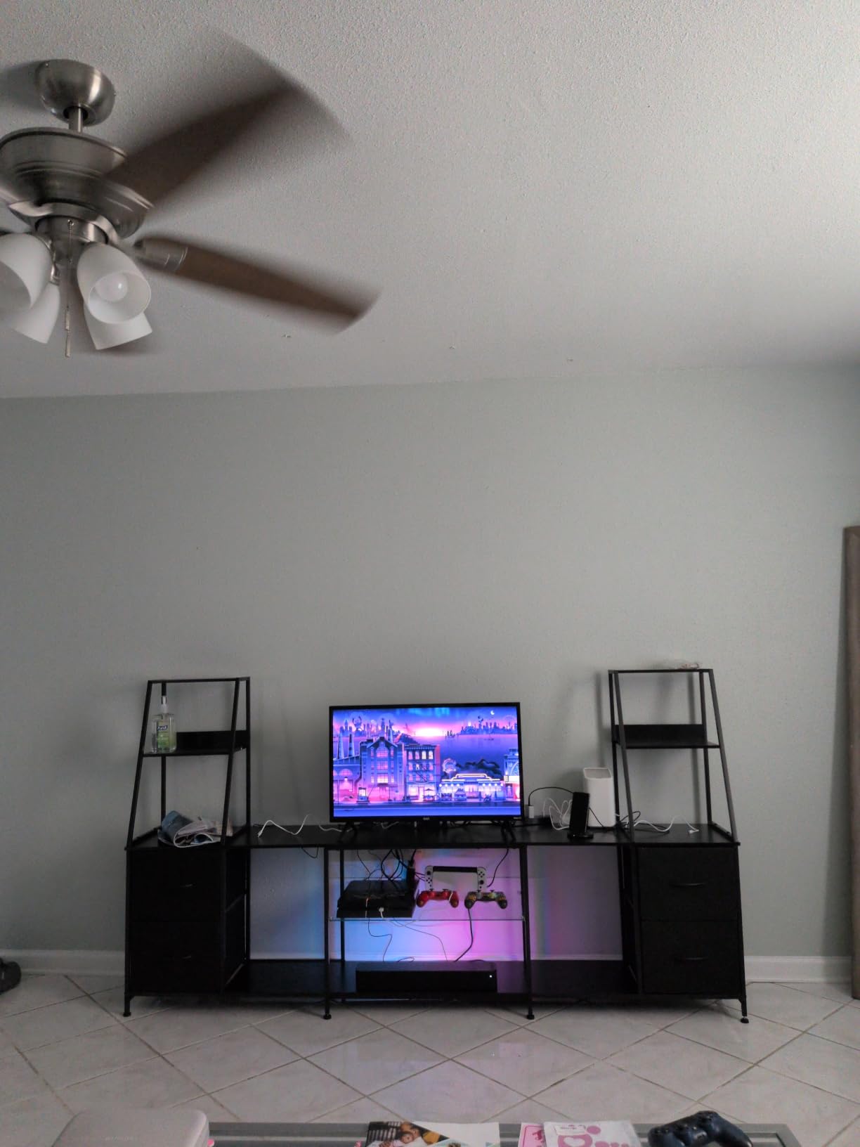 Casaottima TV Stand for 40/50/55 Inch TV, Low-Profile Entertainment Center with LED Lights & Power Outlets, TV Stand with Drawers & Open Shelves for Storage for Small Spaces/Living Room/Gaming, Black customer photo 2