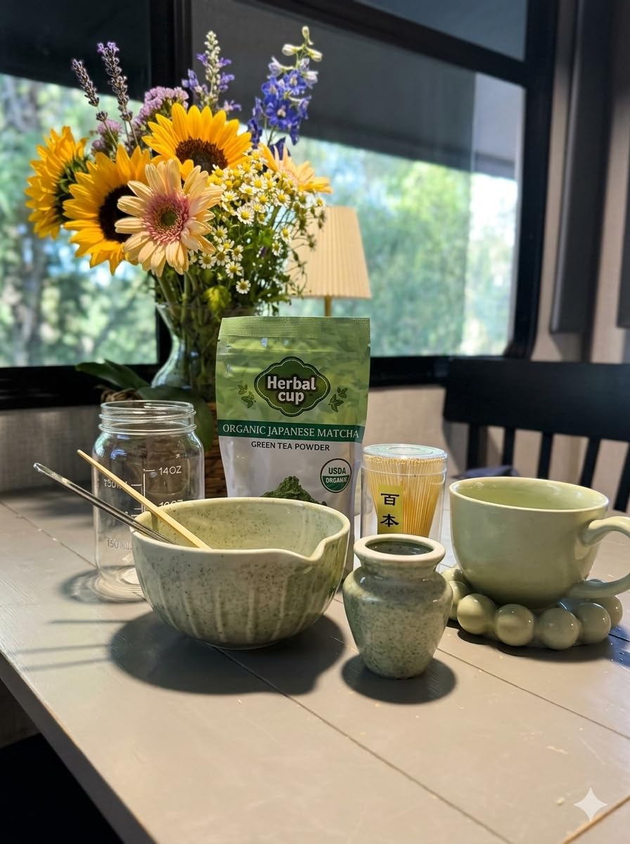 Matcha Whisk Set, Japanese Tea Set (5pcs) includes Matcha Bowl with Spout (19 oz), Bamboo Whisk, Matcha Scoop, Matcha Whisk Holder (Chasen Holder), Stainless Steel Sifter, Macha Kit customer photo 1