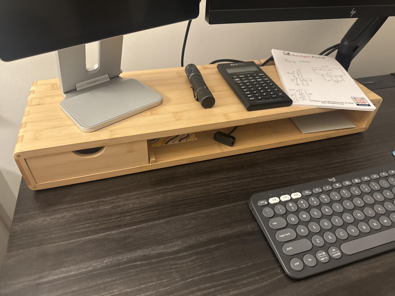 Bamboo Monitor Stand Riser with Drawer | Ergonomic Computer Riser for Desk with Cable Management & Storage Organizer, Wood Monitor Stand for Home Office customer photo 2