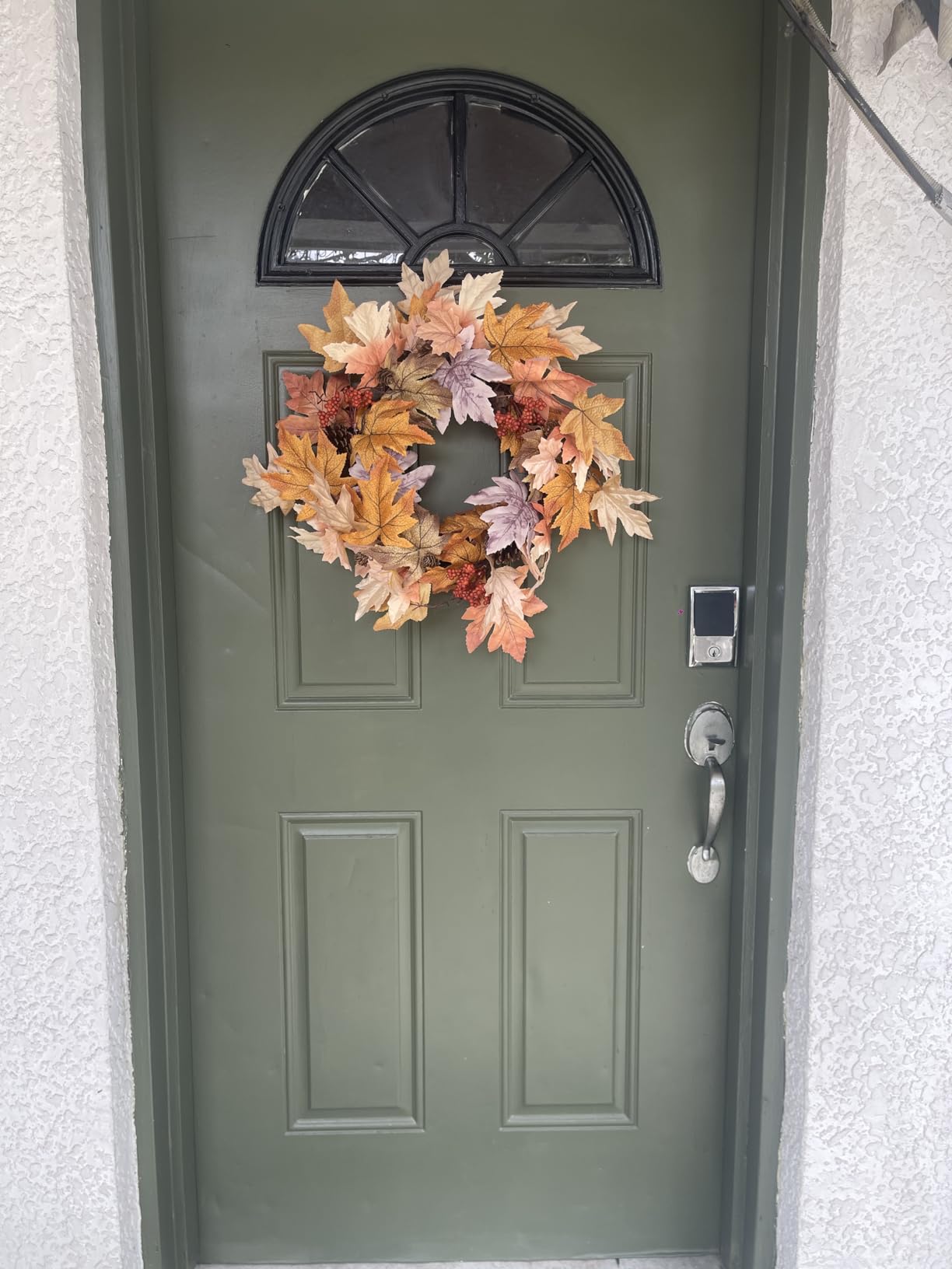 22 Inch Fall Wreaths for Front Door Outside Timer Function Pinecones Berries Autumn Fall Wreaths with 30 Warm Lights Decorations for Home Wall Porch Door Yard Harvest Mantle Fireplace Window Decor customer photo 2