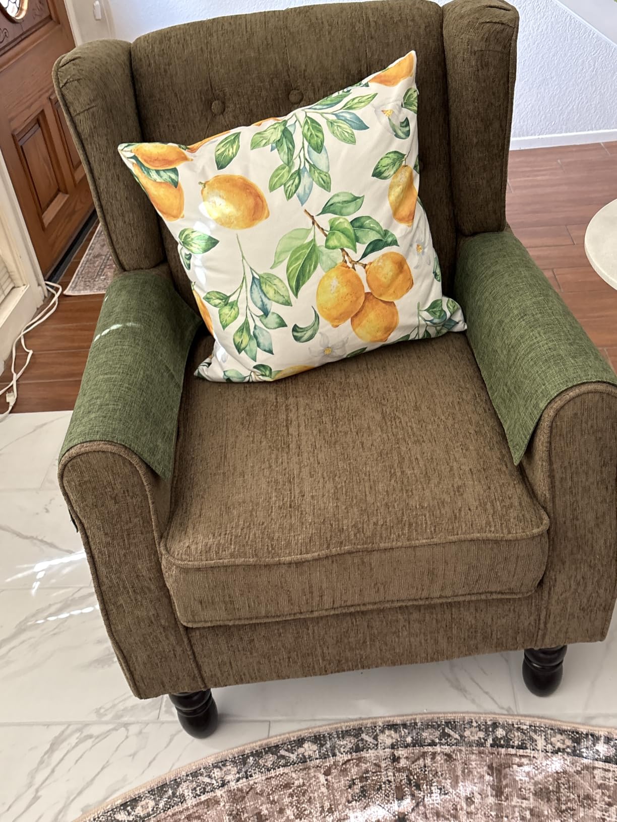 Pia Ricco High Back Floral Accent Chair - Retro Wingback Upholstered Armchair with Nailhead Trim, Solid Wood Legs, Fabric Living Room Bedroom Reading Chair (Flower Beige) customer photo 1