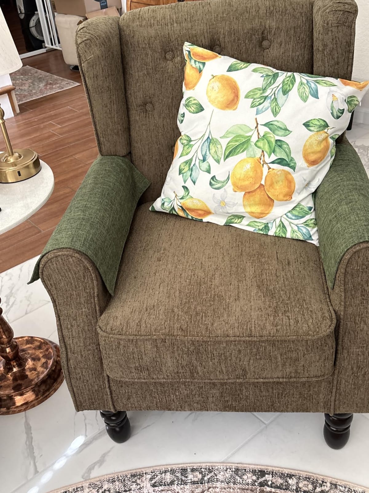 Pia Ricco High Back Floral Accent Chair - Retro Wingback Upholstered Armchair with Nailhead Trim, Solid Wood Legs, Fabric Living Room Bedroom Reading Chair (Flower Beige) customer photo 2