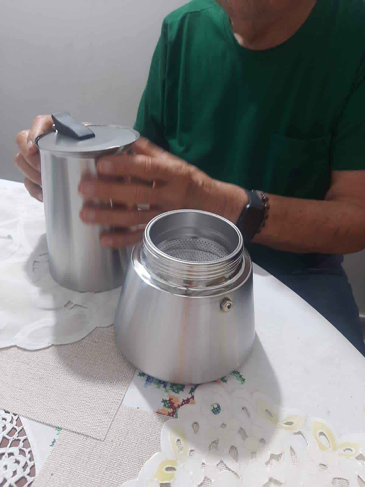 12 Cup Stovetop Espresso Maker Matte Stainless Steel Moka Pot Italian and Cuban Mocha Coffee Maker, Compatible with Gas, Electric, Ceramic, and Induction stovetops(20 fl oz/600 ml) customer photo 1