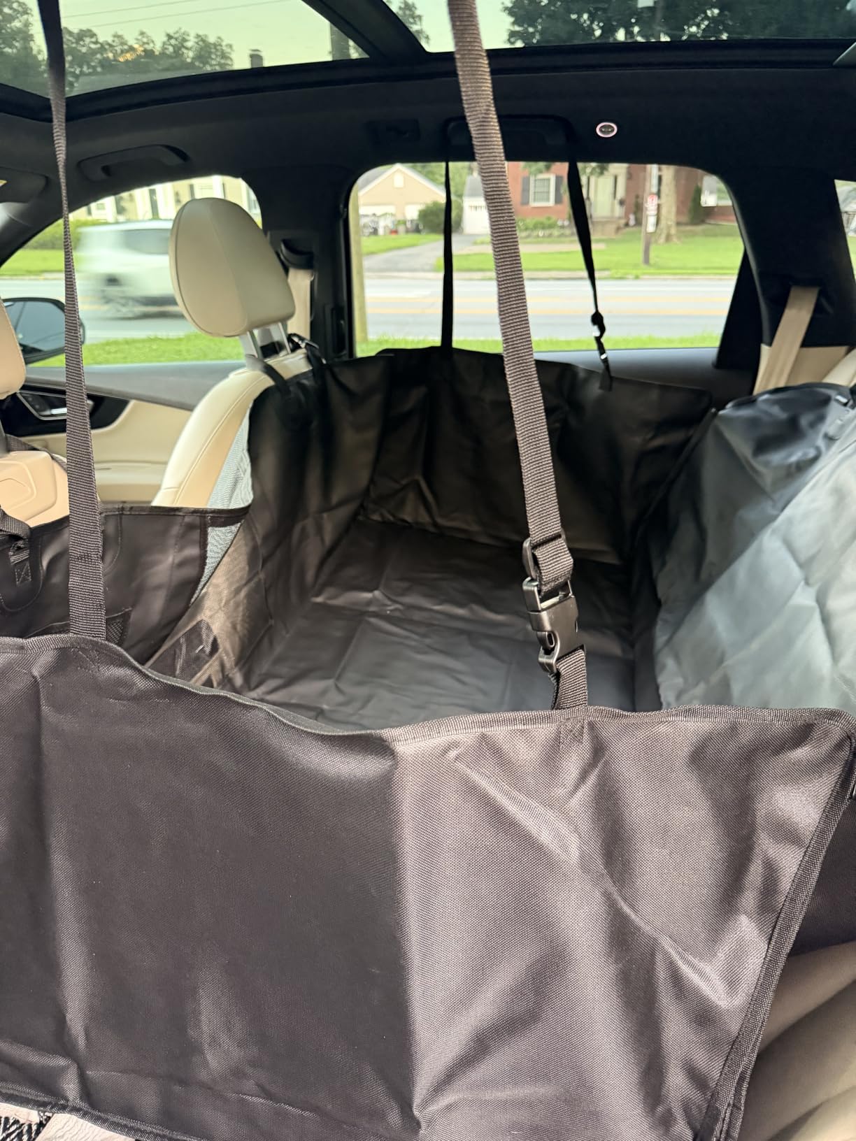 URPOWER Hard Bottom Dog Car Seat for Back Seat, Waterproof Hammock | Passenger-Friendly, Child Seat Compatible, 3-Sided Hard Boards, 200 lbs Support, 40% More Space, Waterproof, Mesh Window customer photo 1