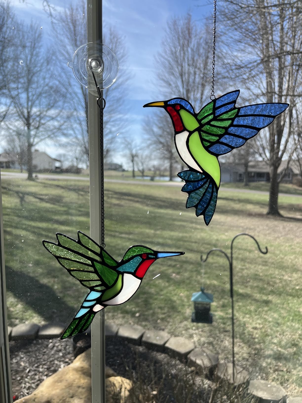2 Pcs Hummingbird Stained Glass Window Hanging Suncatchers,Gifts for Women | Handmade Copper Foil Art,Birthday Anniversary Gift For Mom Grandma Wife Mother In Law,Bird Lovers Sun Catcher Decor,6 Inch customer photo 1