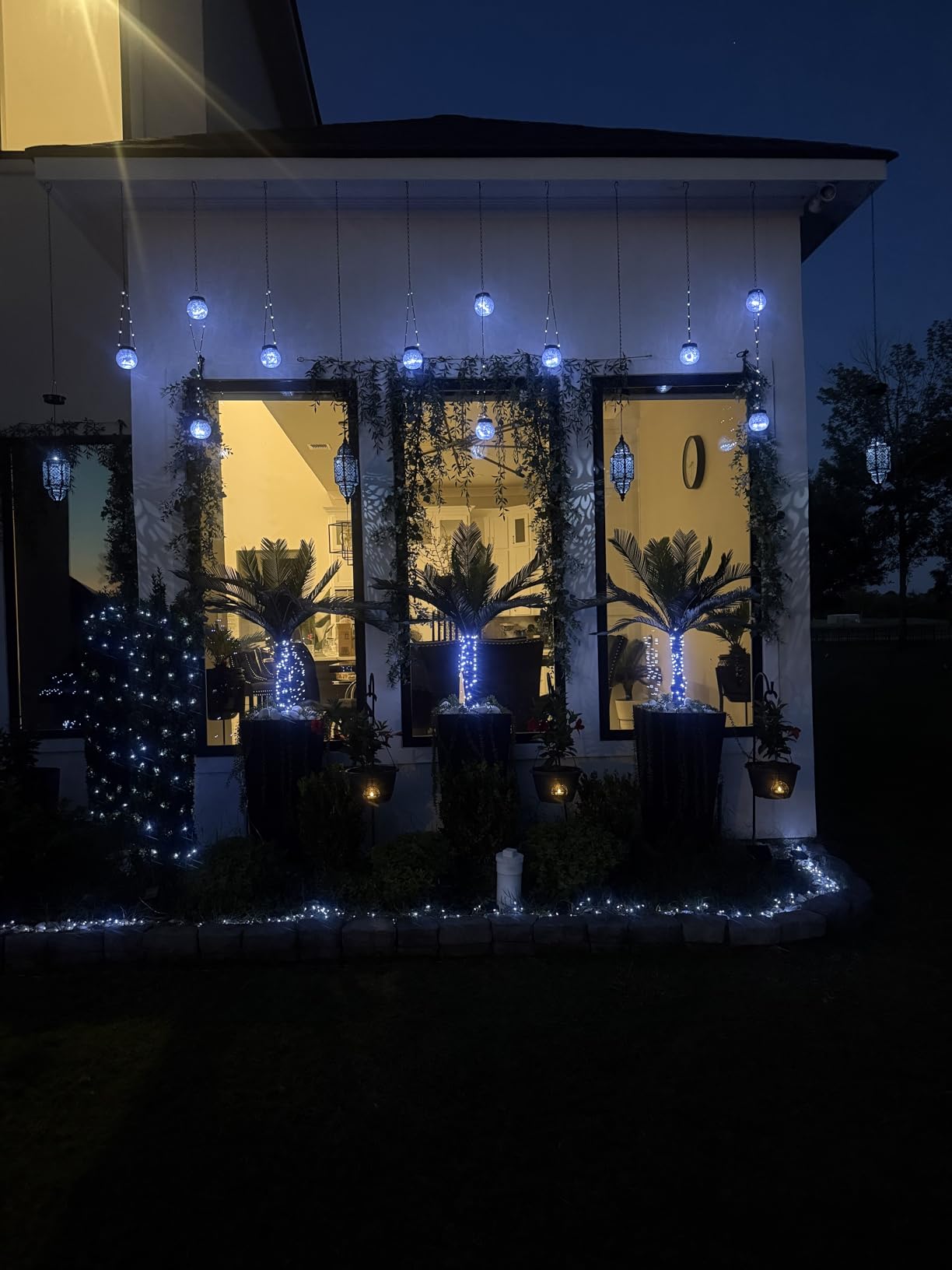 PARTPHONER Solar Lights Outdoor Waterproof 12-Pack, Solar Powered Hanging Lantern Cracked Glass Hanging Globes for Yard Decor Christmas Decoration, Shepherd Hook, Garden Tree Ornaments, Warm White customer photo 1