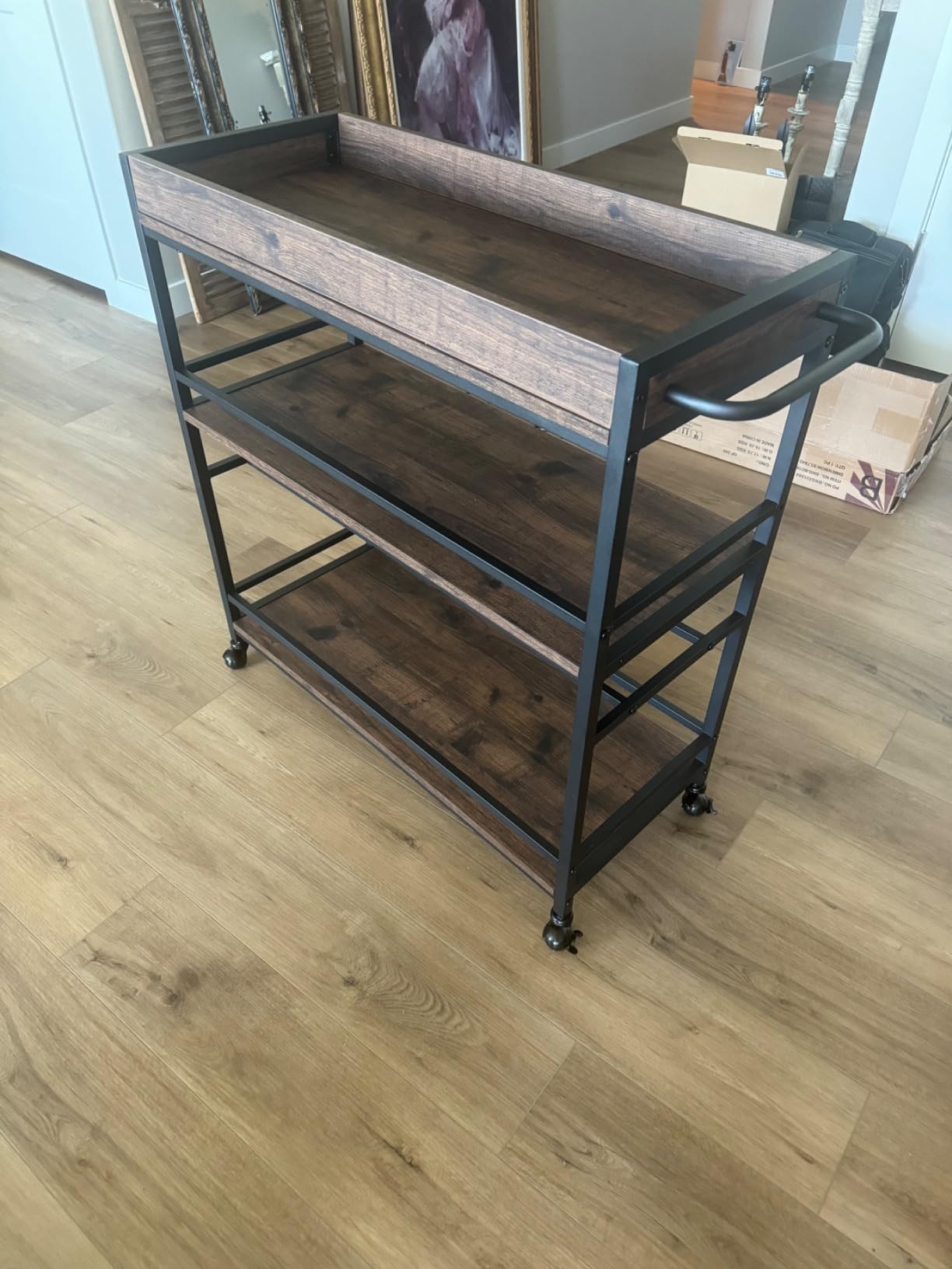BON AUGURE Gold Bar Cart on Wheels for Home with Wine Rack & Glass Holders | 3-Tier, Rolling Serving Cart for liquor, Wine and Beverages, Lockable Mobile Wheels for Home Bars, Faux Marble+ Gold Frame customer photo 1