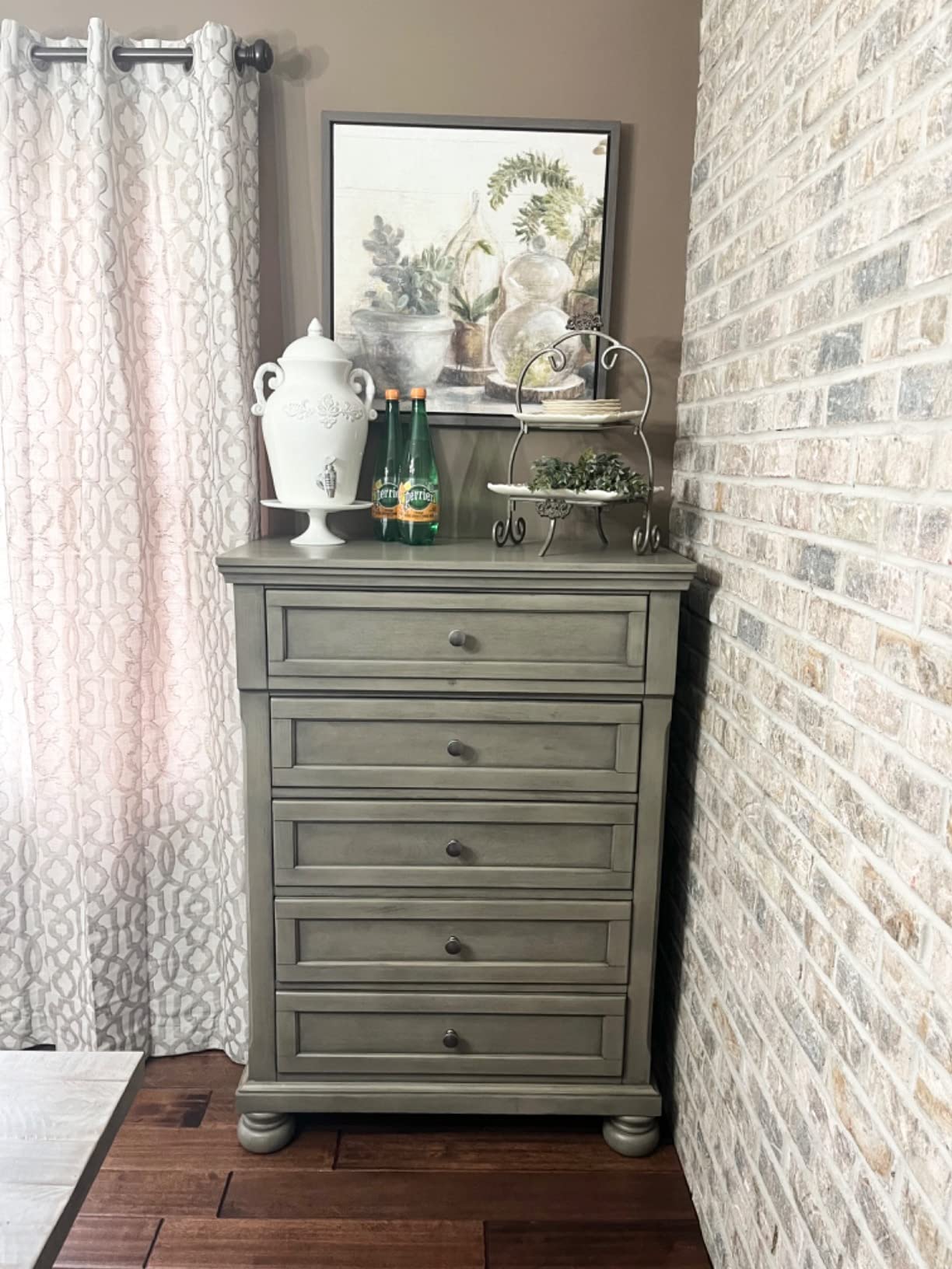 Signature Design by Ashley Porter 7-Drawer Wide Dresser and Mirror | Rustic brown veneers, wood and engineered wood, concealed pull-out tray for valuables, dark bronze-tone hardware, bun feet customer photo 2