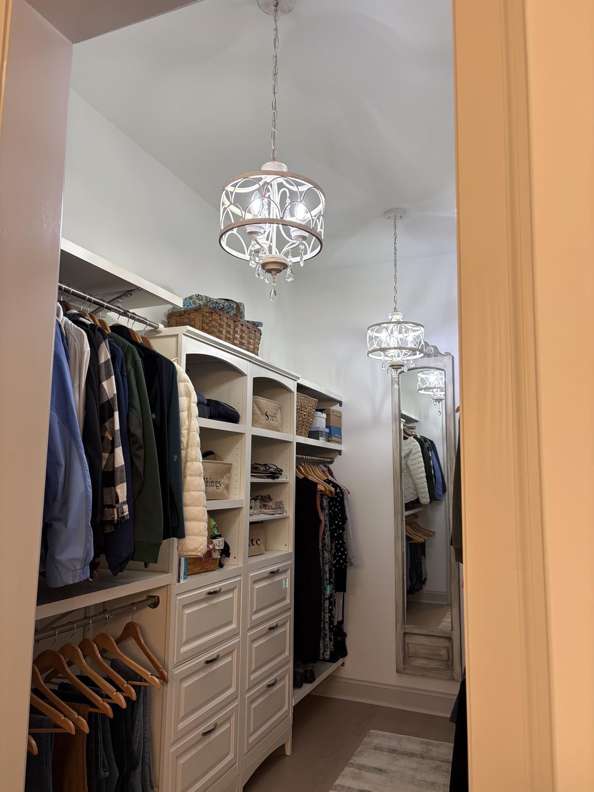 Small Crystal Chandelier, Modern Crystal Chandelier for Dining Room, Rustic Farmhouse White Round Ceiling Pendant Light Fixture for Living Room, Entryway, Hallway, Bedroom, Bathroom customer photo 1