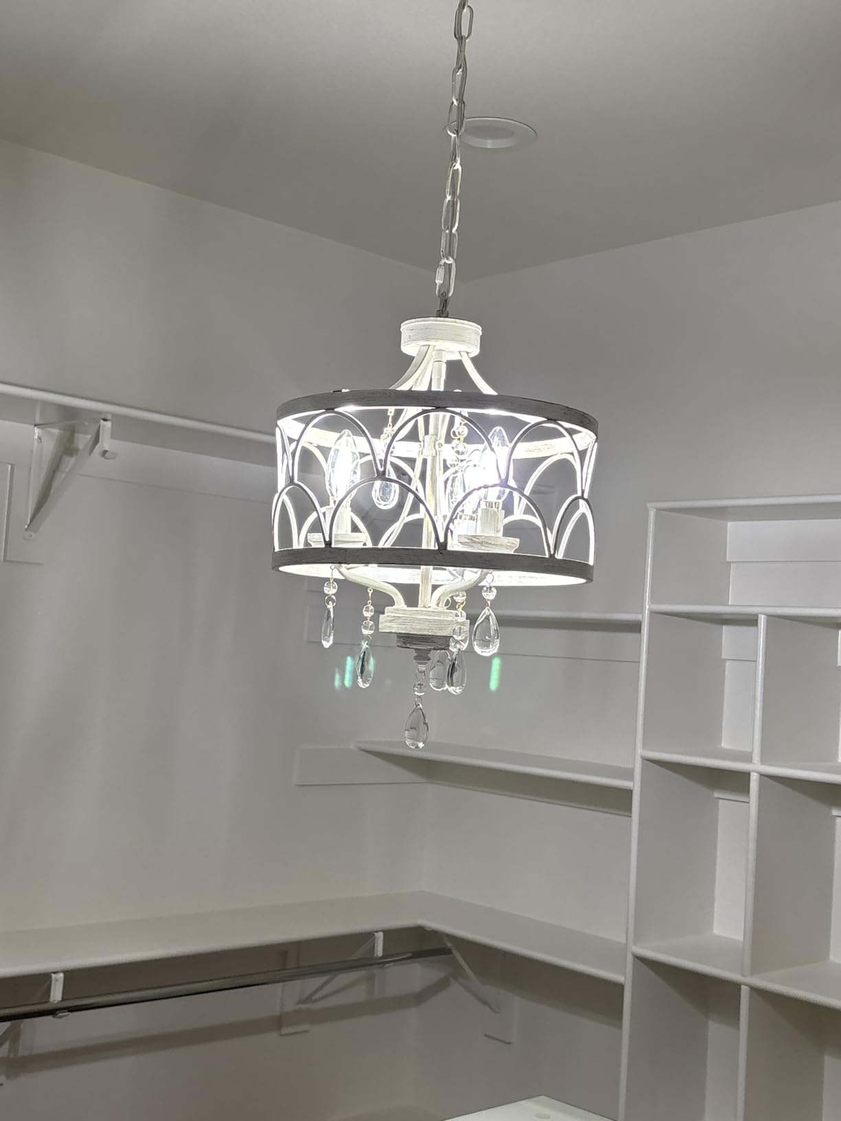 Small Crystal Chandelier, Modern Crystal Chandelier for Dining Room, Rustic Farmhouse White Round Ceiling Pendant Light Fixture for Living Room, Entryway, Hallway, Bedroom, Bathroom customer photo 2