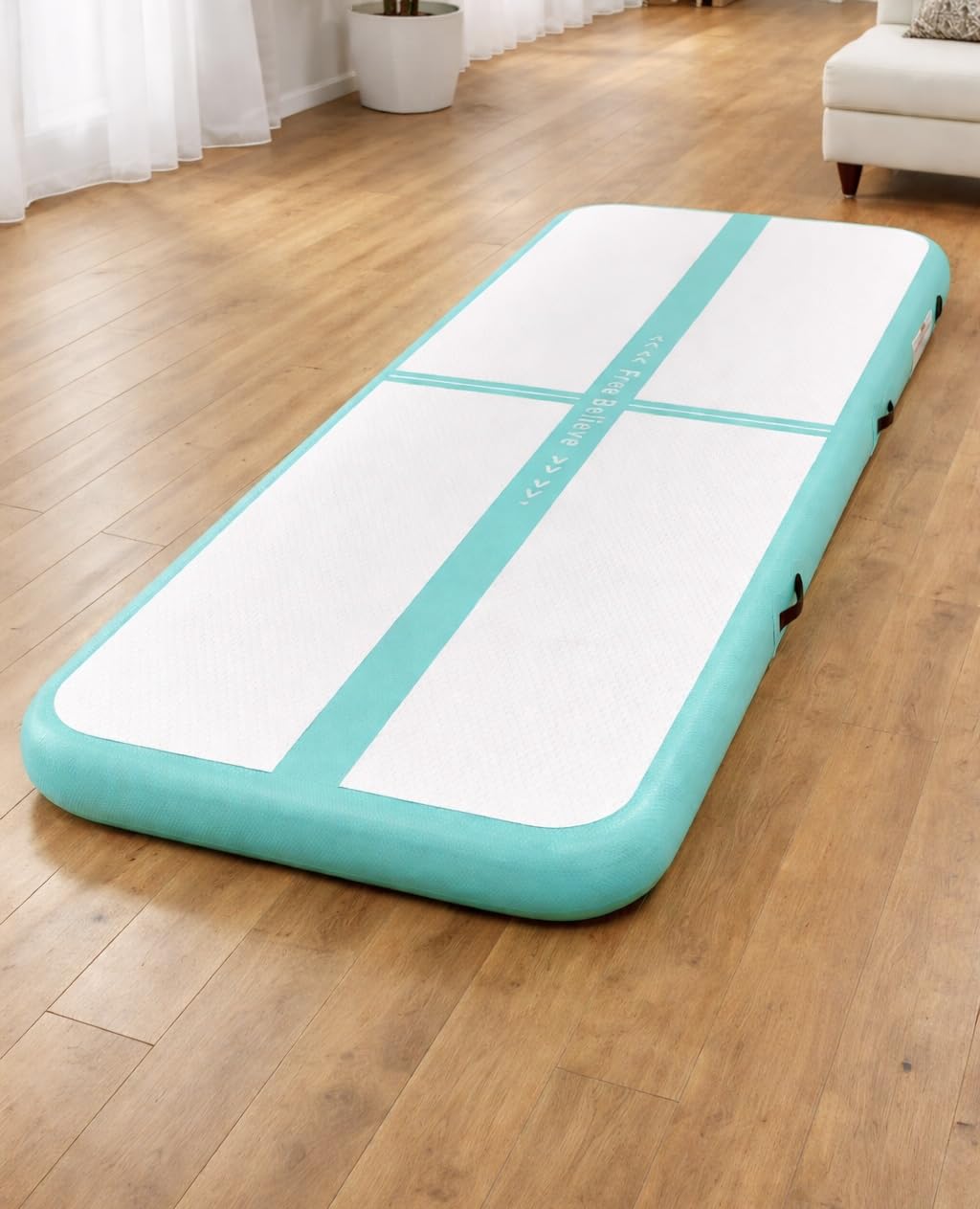 FINCOME Inflatable Gymnastics Air Mat Tumble Track Mats for Home with Pump - 10/13/16/20ft Tumbling Mat for Training Cheerleading Yoga Home 4 inch/6 inch Thick Air Mat Indoor Outdoor Waterproof Durable PVC customer photo 1