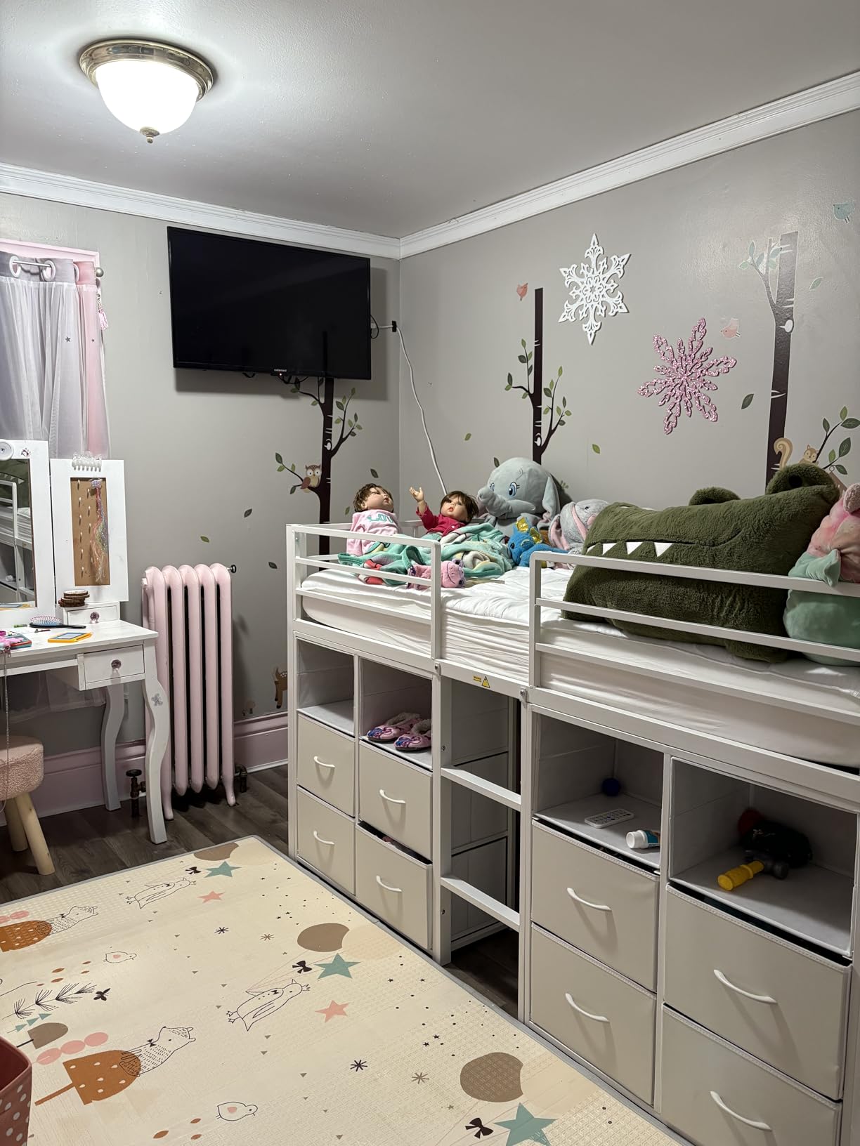 ADORNEVE Low Loft Bed Twin Size with 8 Storage Drawers for Kids, White | Storage Bookcases, LED Lights, 14