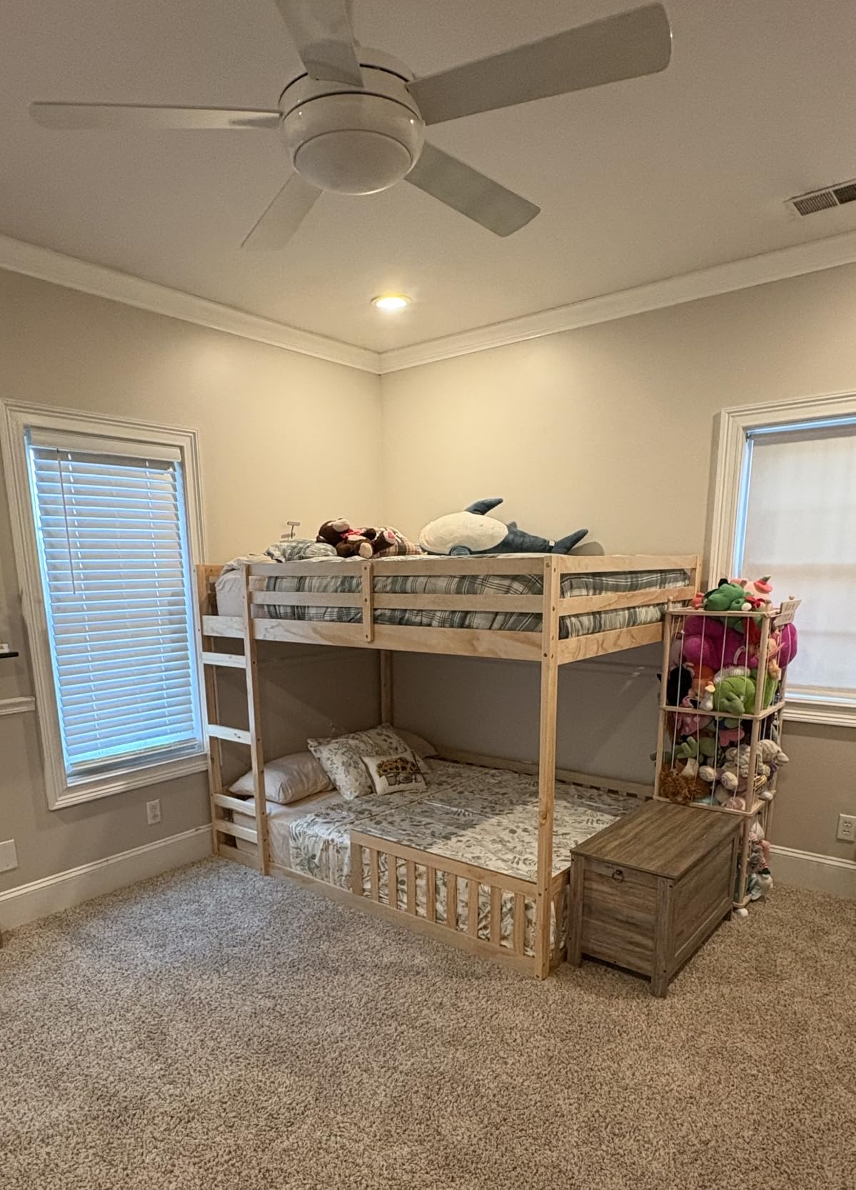 Bellemave Bunk Bed Full Over Full with Rail and guardrail, Full Bunk Bed for Kids, Girls, Boys, Floor Bunk beds with Fence, Solid Pine Wood, Natural customer photo 2