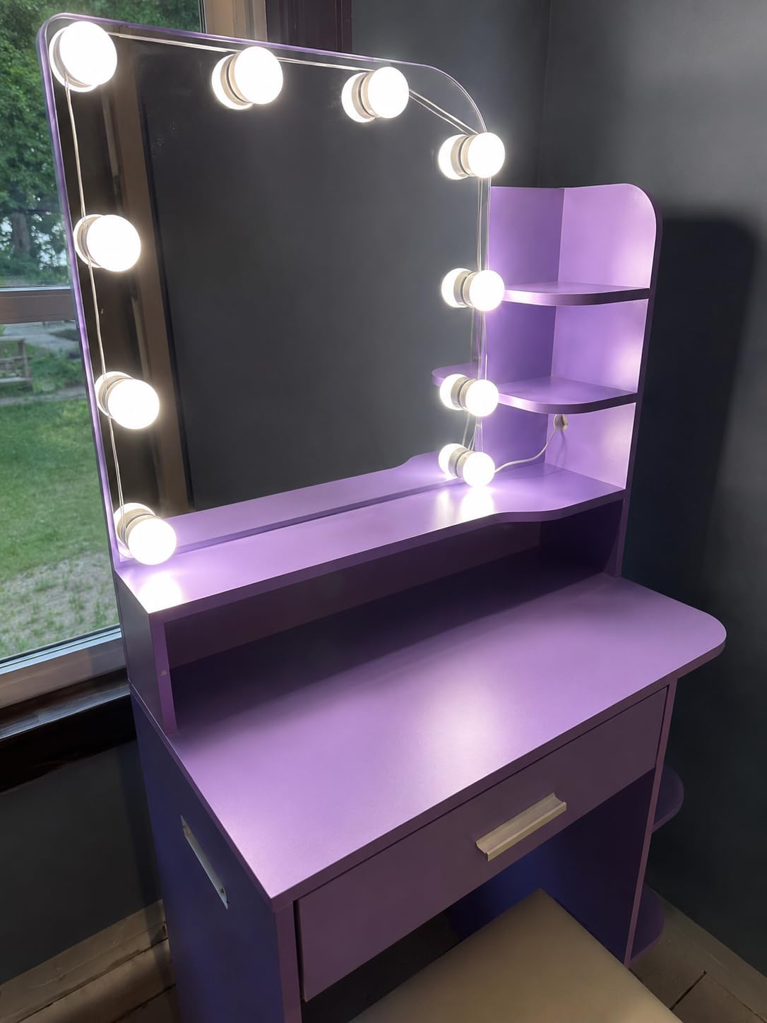 wanan Small Vanity, Set with Chair, Big Mirror & Lights, for Girls, White | Small footprint, huge storage, 14.2×26.5×54.4