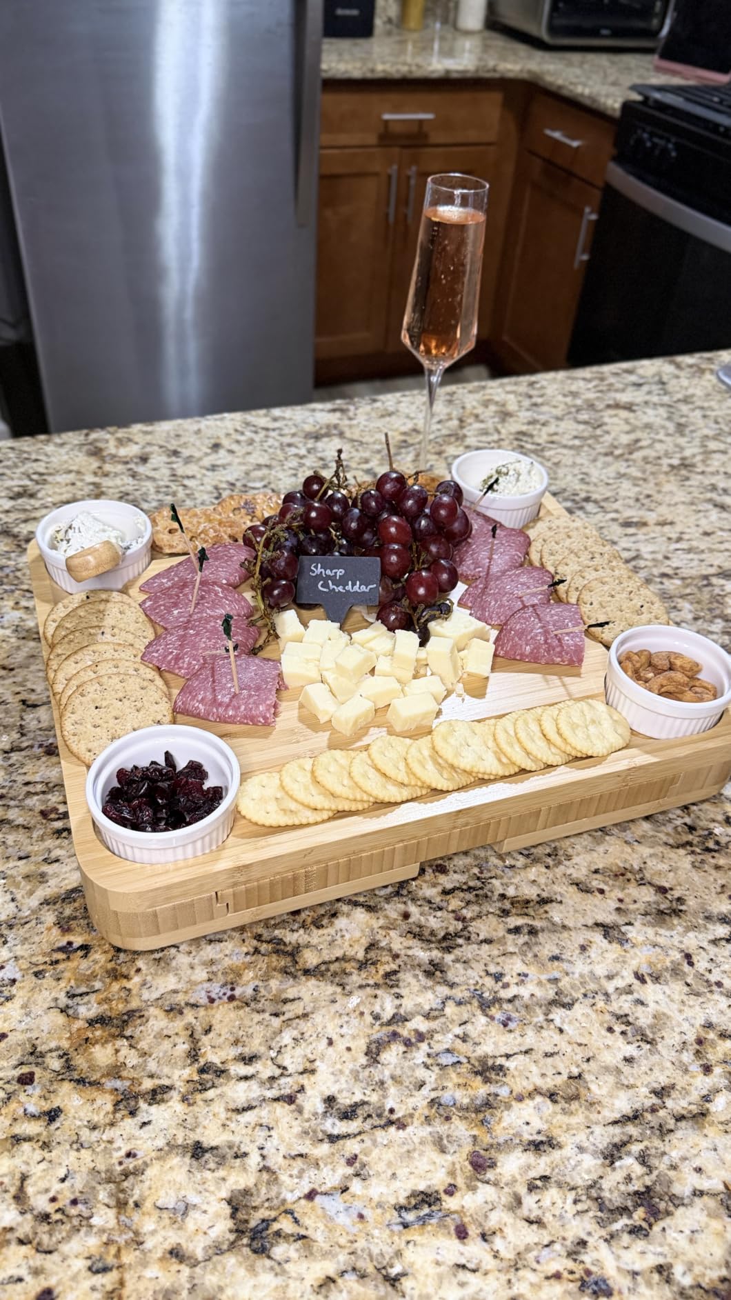 CAWIU Charcuterie Board with Lid - Large Bamboo Cheese Board Set with Utensils & Drawers - Housewarming, Wedding Gifts for Couples, Serving Tray with Cover (Black) customer photo 2