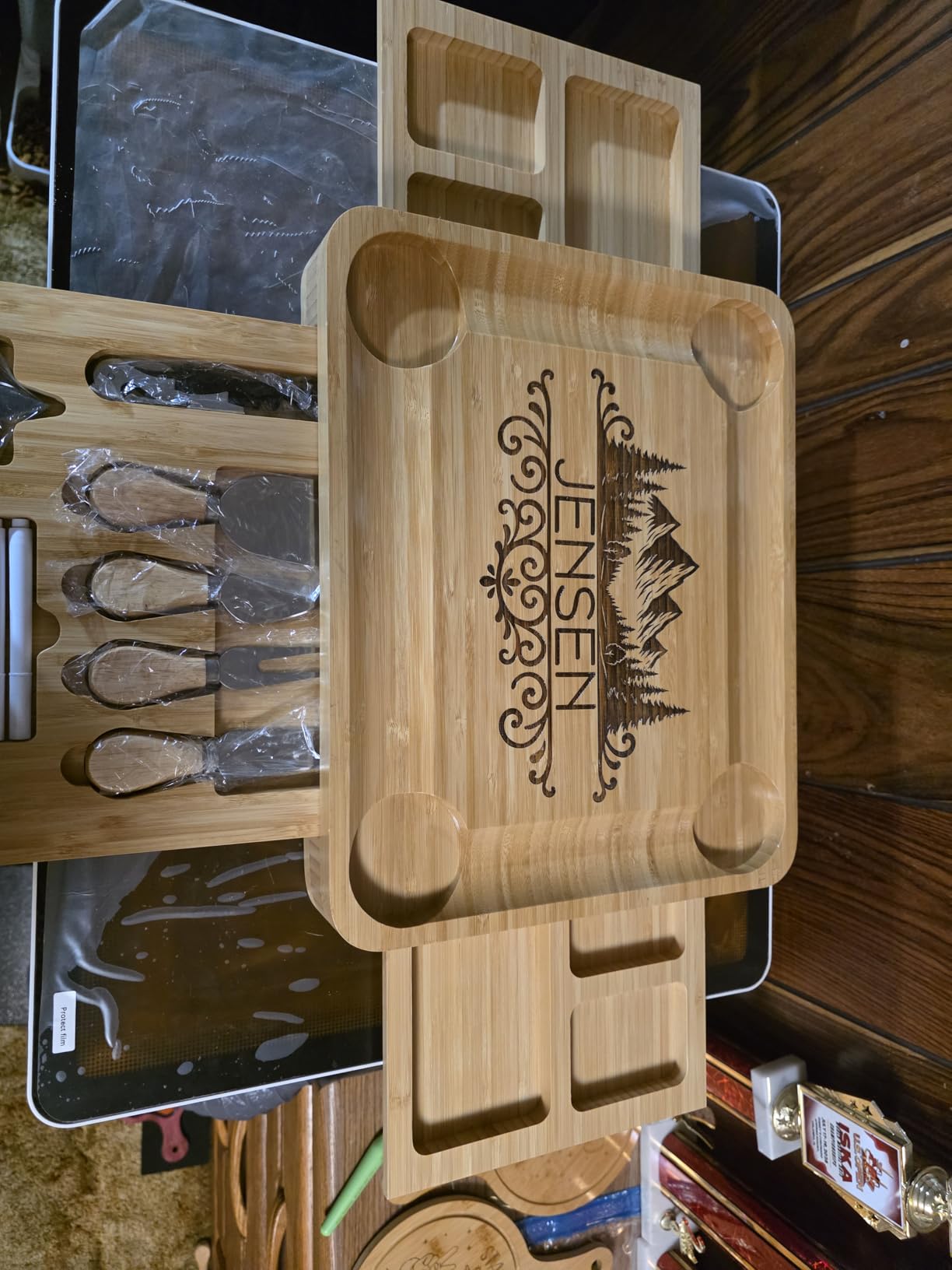 CAWIU Large Bamboo Charcuterie Board Set with Lid, Drawers, Cream | Includes serving utensils and a fruit tray for easy entertaining; ideal for housewarmings, weddings and bridal showers. customer photo 1
