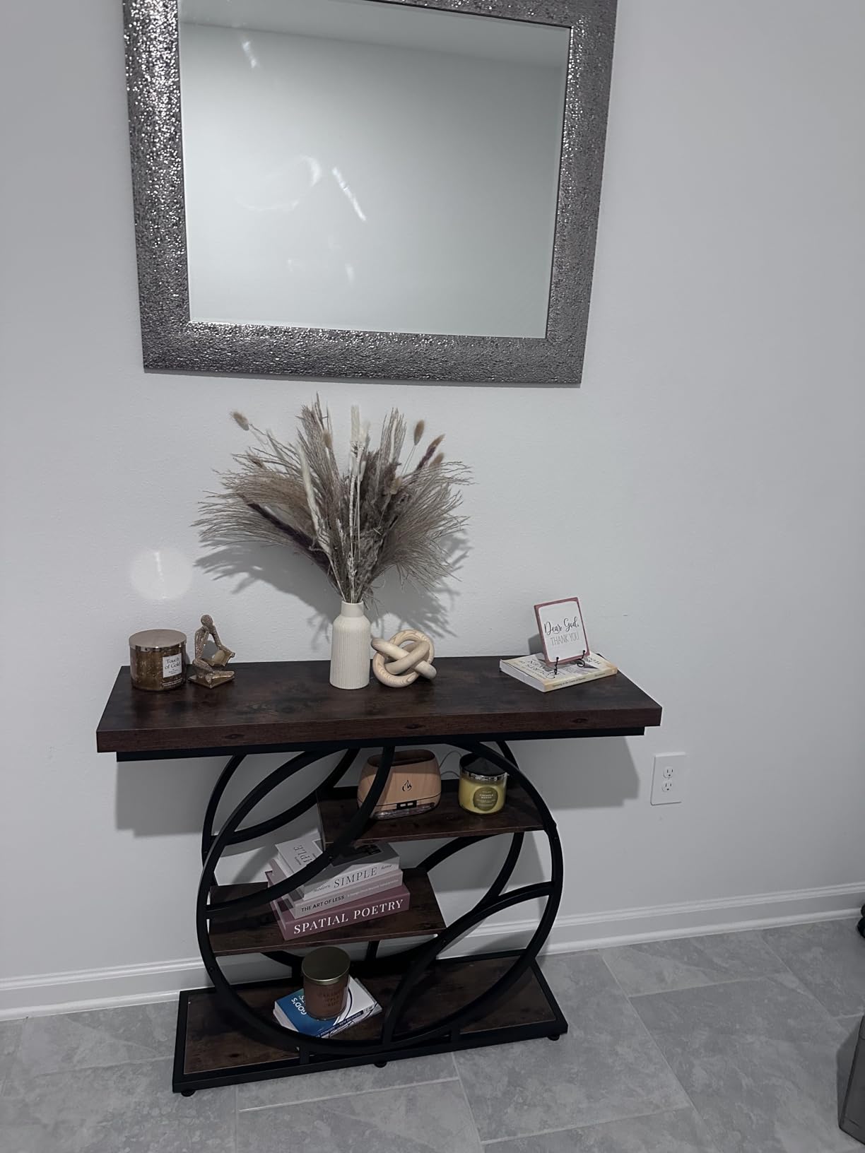 Huuger 41.3 Inch Entryway Table with Artistic Curved Metal Frame, Sofa Table | Modern Console Tables, Entrance Table for Entryway, Hallway, Entrance, Foyer, Living Room, O-Shaped Metal Frame, Rustic Brown customer photo 1