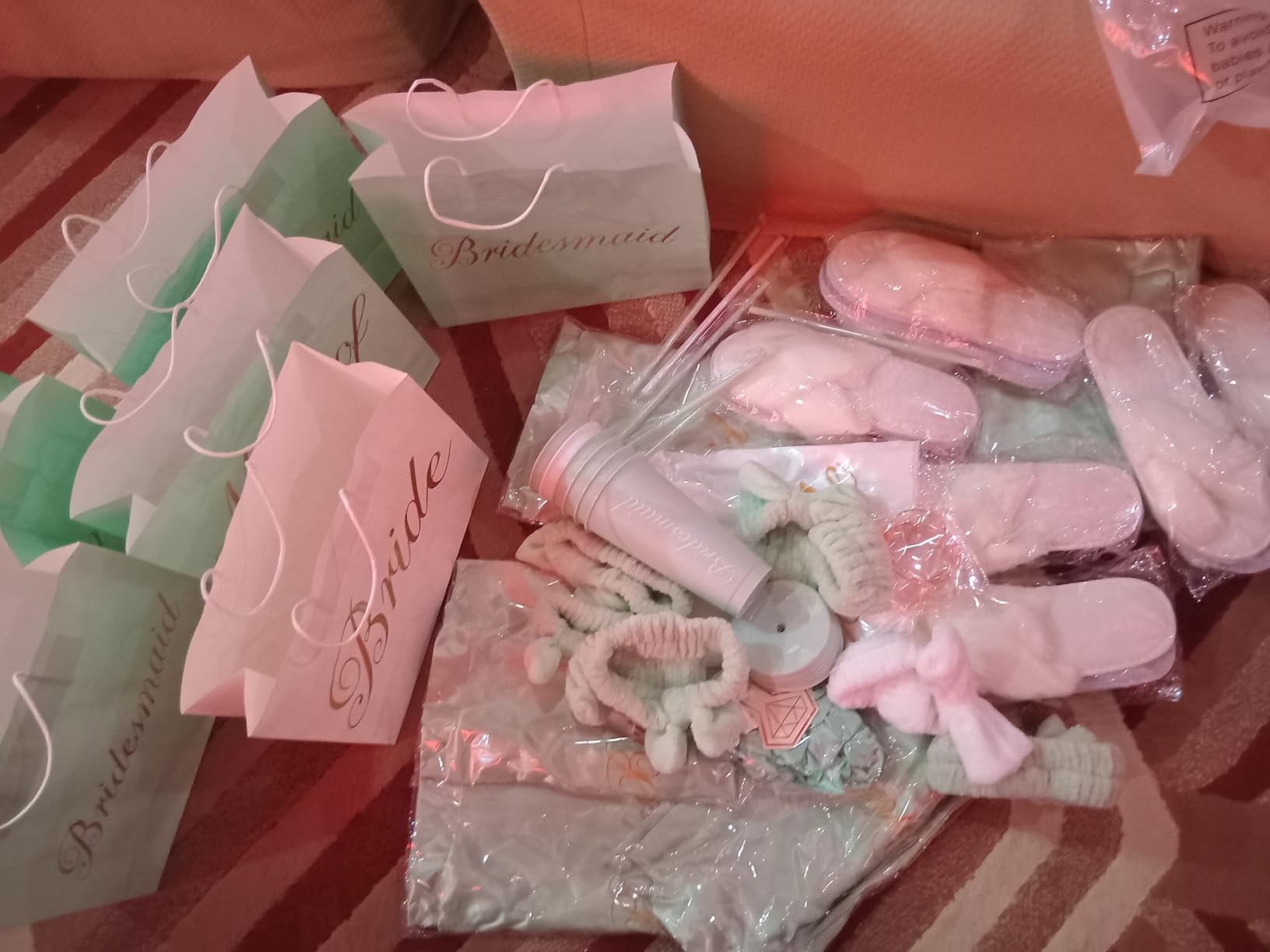 Shyyween Bride and Bridesmaids Robes Set of | Wedding Bridal Party Gift Bags with Slippers Scrunchies Eye Masks Bracelets, Silk Satin for Bachelorette, Plus Size customer photo 1