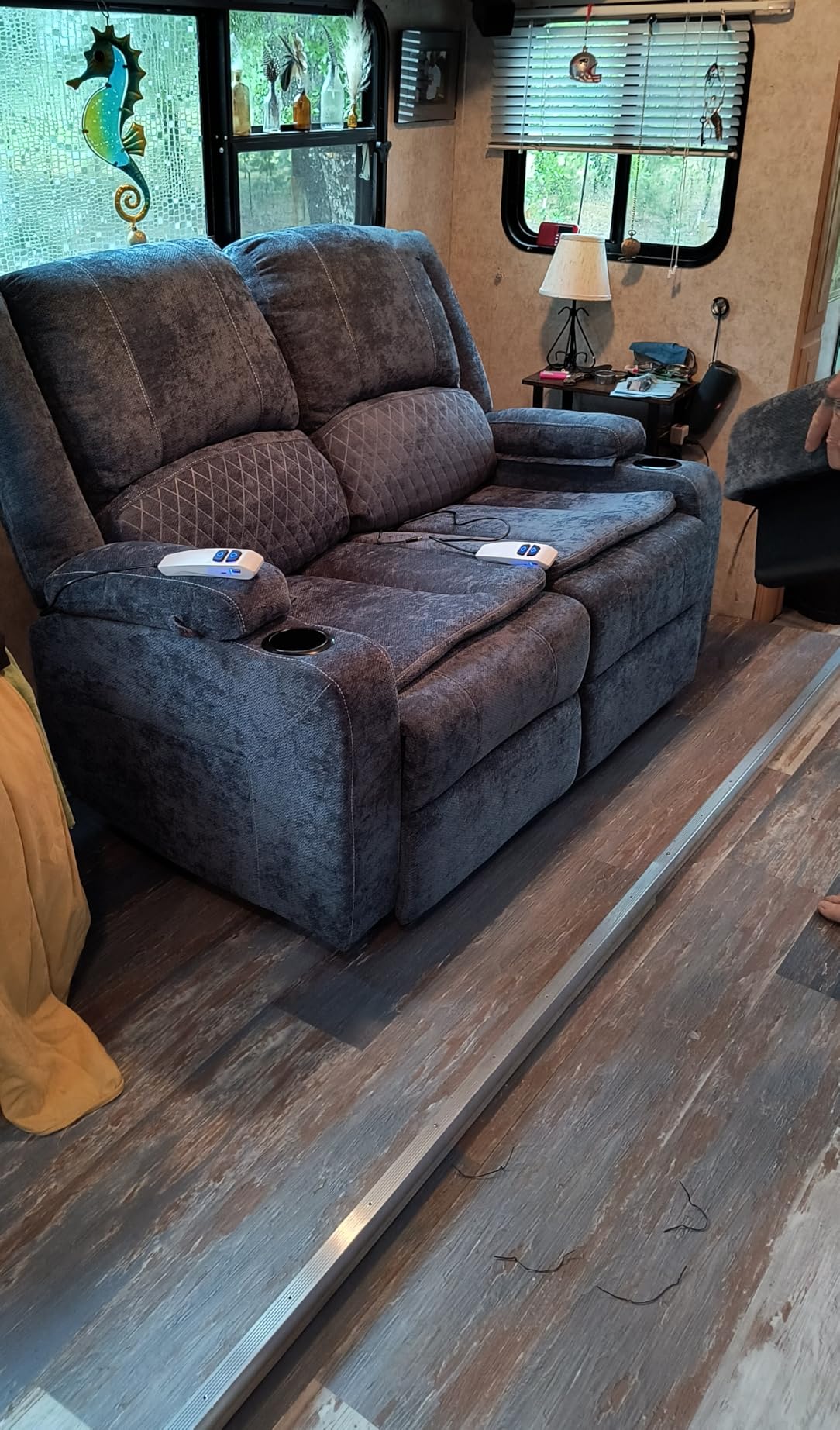3 Seater Reclining Sofa, Recliner Sofa with Liftable Console (PU, Brown) | Reclining Sofa with USB Removable Armrest, RV Sofa with Cup Holder, Theater Seating with Hidden Storage Space for Living Room customer photo 2