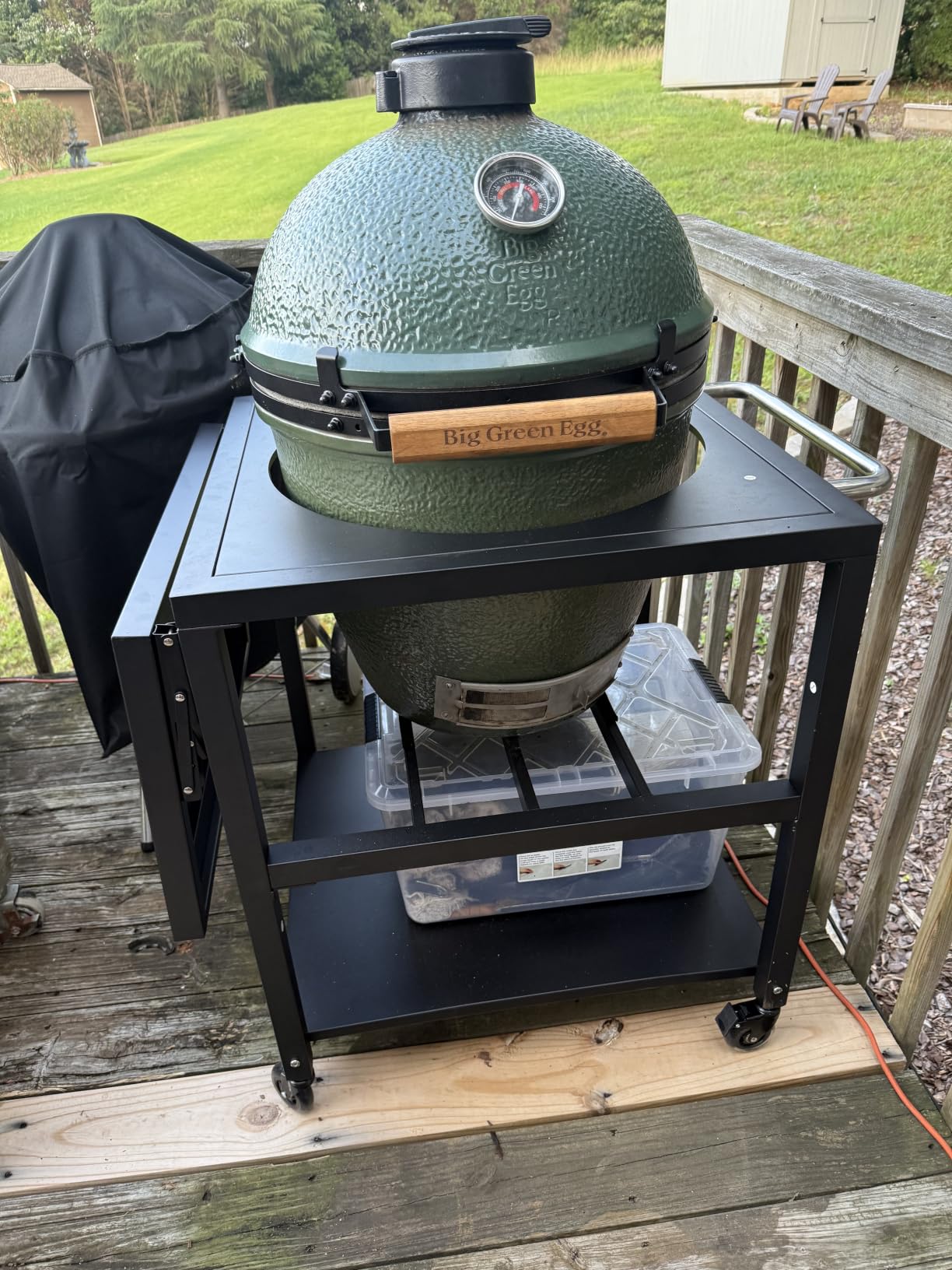 Heavy-Duty Grill Table Cart for Large Big Green Egg, Metal Green Egg Stand | Rolling Stand w/ 3' Casters, Foldable Side Table, Hooks, Bottom Shelf, Outdoor BBQ Prep Station Big Green Egg Accessories customer photo 2