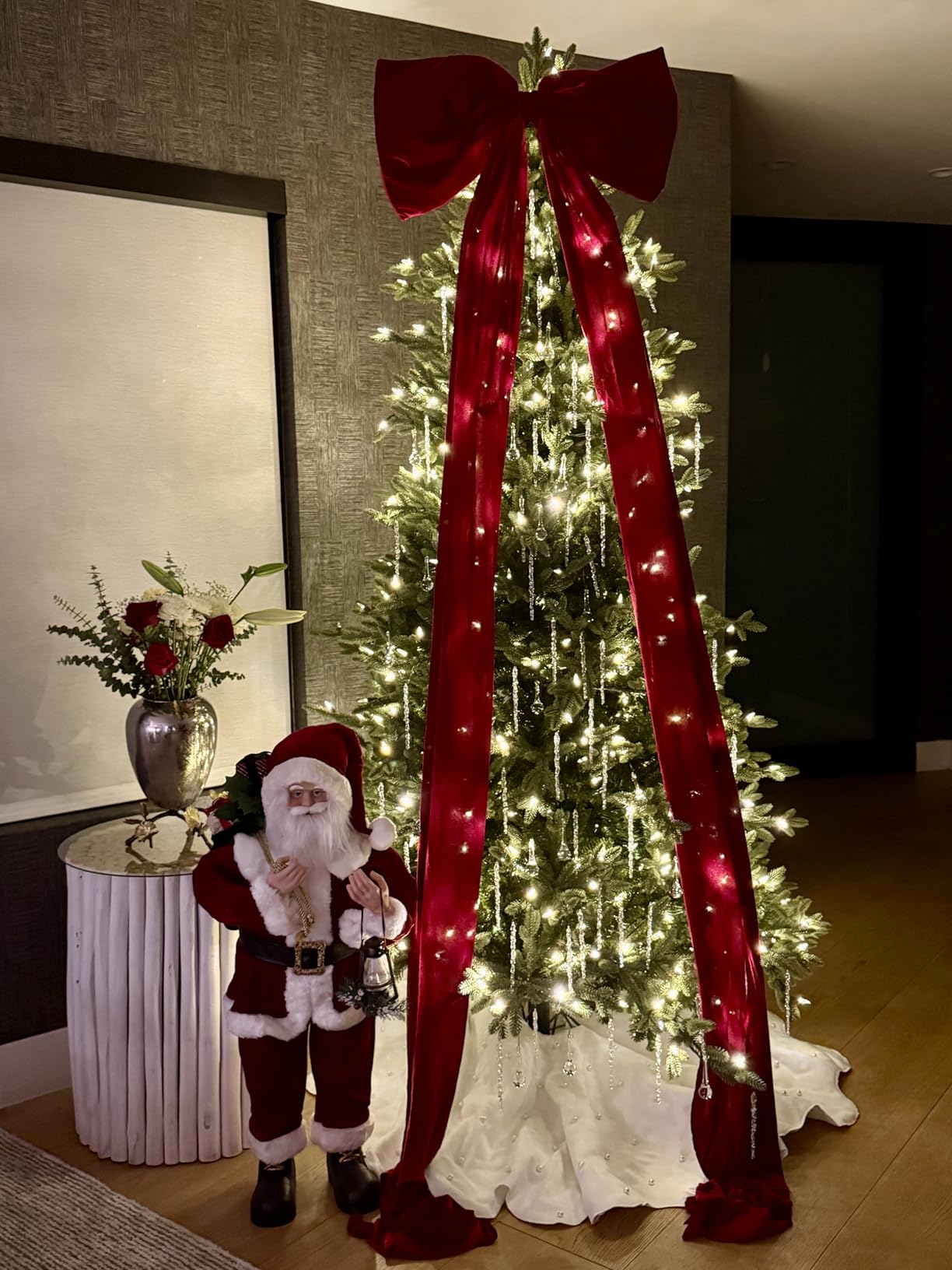 Knitgrip Extra Large Velvet Christmas Tree Topper Bow Giant Bow with Long Streamers Oversized (Burgundy, 118 Inch) customer photo 1