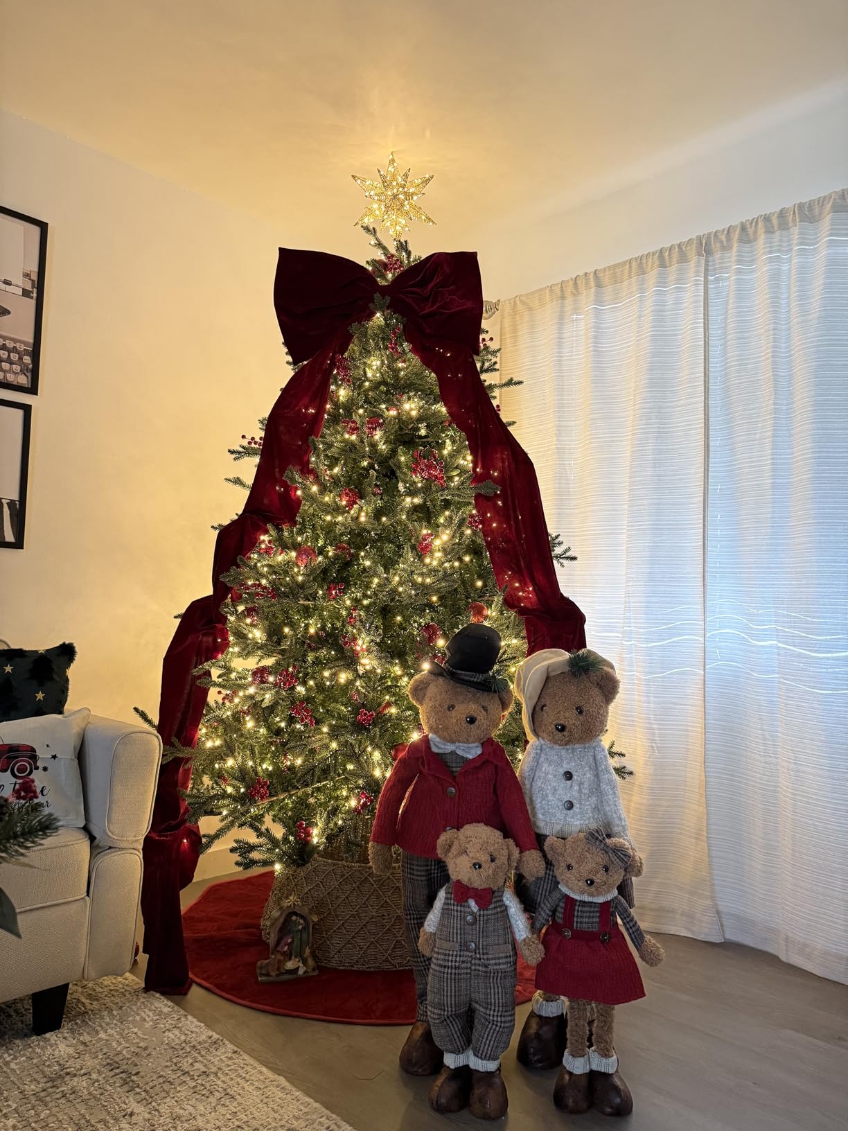 Knitgrip Extra Large Velvet Christmas Tree Topper Bow Giant Bow with Long Streamers Oversized (Burgundy, 118 Inch) customer photo 2