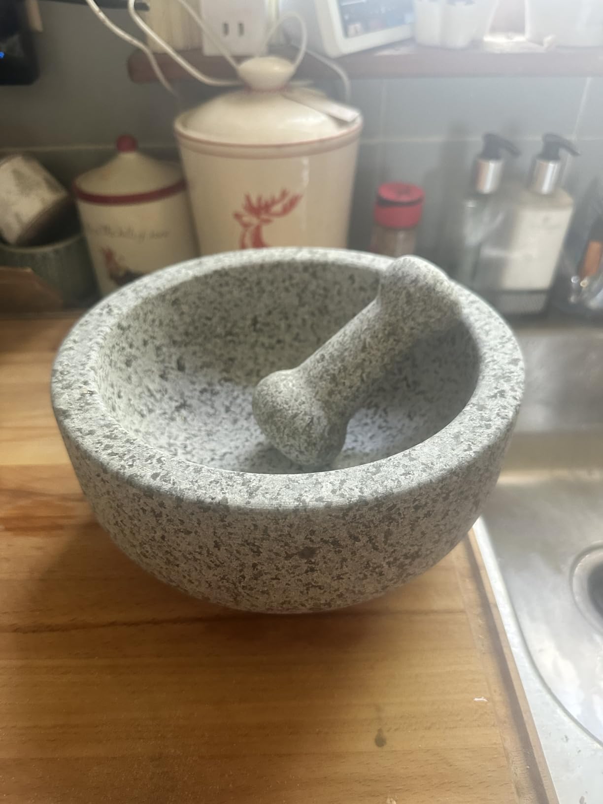 Large Mortar and Pestle - Double Sided Stone Mortar Unpolished Granite Bowl 6.5 Cups 8.5 Inch for Grinding Spices, Salsa Sauce, Avocado Sauce Molcajete Bowl customer photo 1