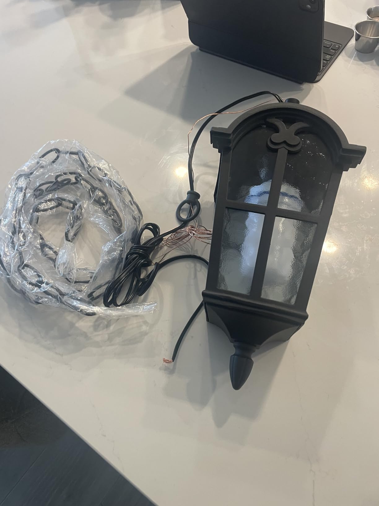 Large Dusk to Dawn Outdoor Pendant Light Fixture, 18.7