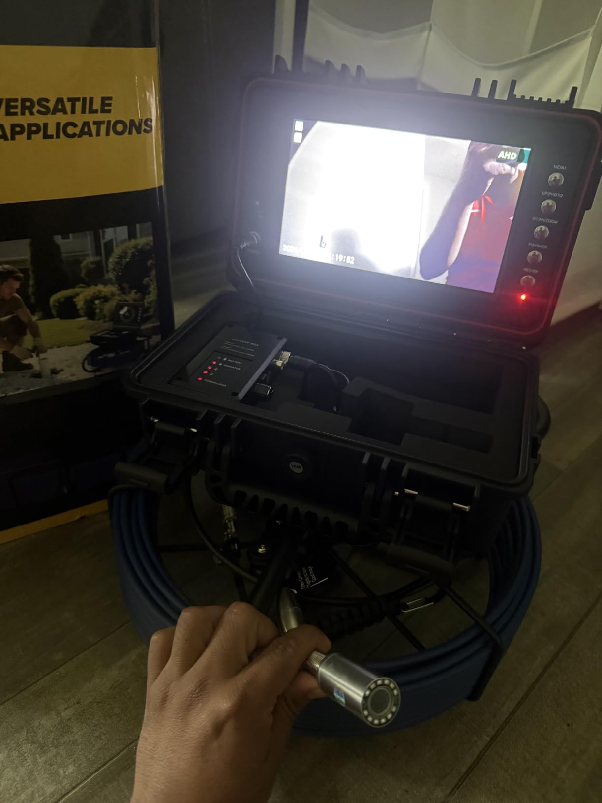 Sewer Camera, 100FT Self-Leveling Drain Camera with 512Hz Transmitter | 9-Inch HD Plumbing Camera with Meter Markings, 12 LEDs, 5100mAh Battery, IP68 Waterproof Cable, 32GB DVR for Pipe Inspection customer photo 2