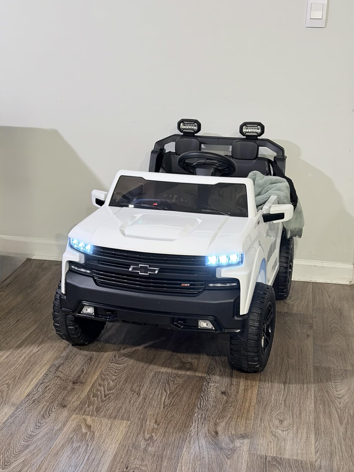 First Ride On 24V 2 Seater Ride on Toys Licensed Chevrolet Silverado, Electric Vehicle with Remote Control and Seat Belts, Electric Ride on Truck with Trunk, Bluetooth and LED Lights (Black) customer photo 2