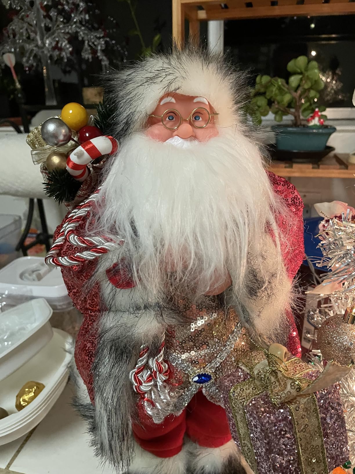 Gfilay 18 Inch Animated Santa Claus Figurine with Music and Movement | Collectible Christmas Figurine Featuring Singing Dancing Santa, Red Sequin Coat and Holiday Home Decor customer photo 1